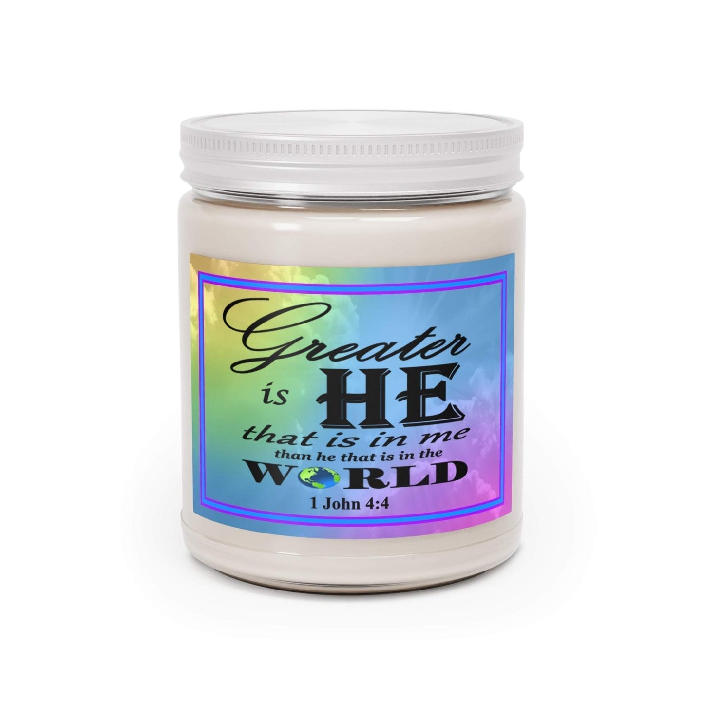 Aromatherapy Candles Biblical Quotes - Vibrant Rainbow Label - Assorted Scents Lid On- Printspirationz