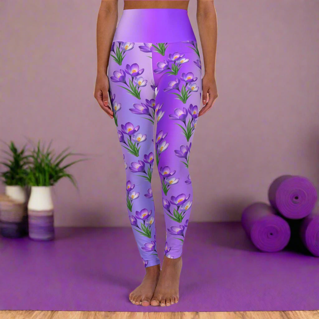 Purple Tulip Yoga Leggings: Floral High Waist Activewear - Printspirationz