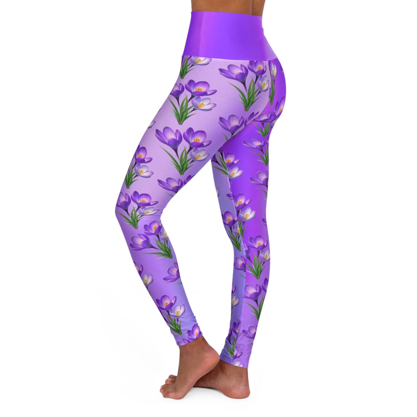 Purple Tulip Yoga Leggings: Floral High Waist Activewear - Printspirationz