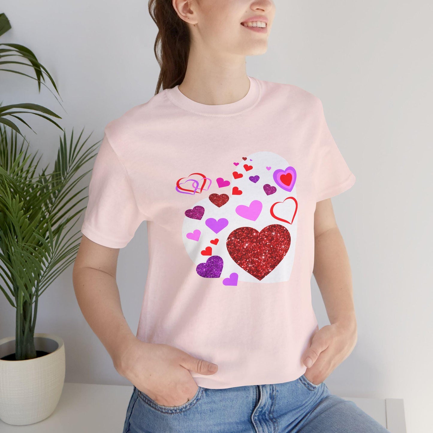 Heart-filled Tee, Love Hearts Shirt For Women, Valentine's Day T-Shirt, Romantic Graphic Top, Couples Matching Apparel - Printspirationz