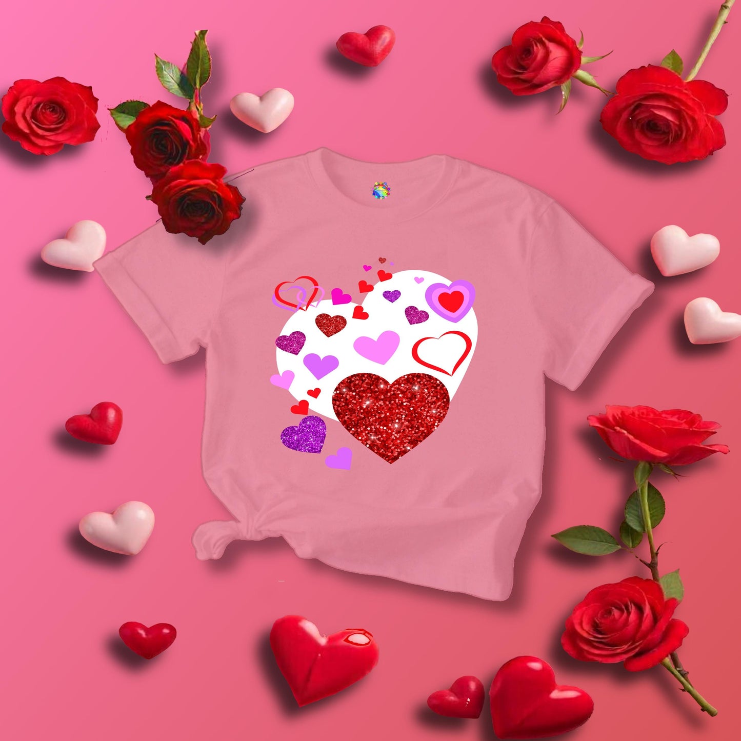 Heart-filled Tee, Love Hearts Shirt For Women, Valentine's Day T-Shirt, Romantic Graphic Top, Couples Matching Apparel - Printspirationz