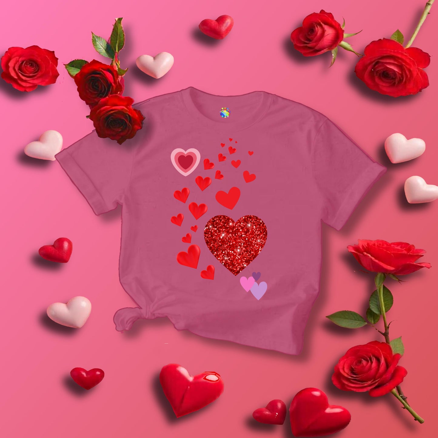 Heart-filled Tee, Love Hearts Shirt, Valentine's Day T-Shirt For Women, Romantic Graphic Top, Couples Matching Apparel - Printspirationz