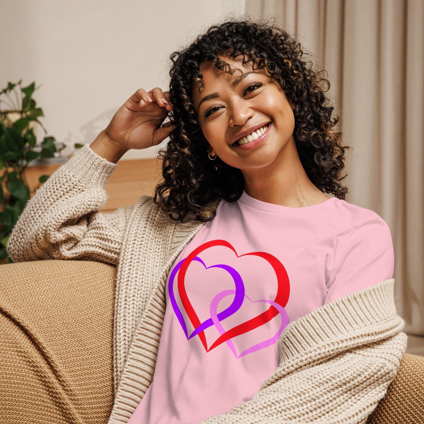 Linked Hearts Design T-Shirt For Women Romantic Tee for Couples Love Tee| Perfect Gift for Women on Valentine's Day - Printspirationz