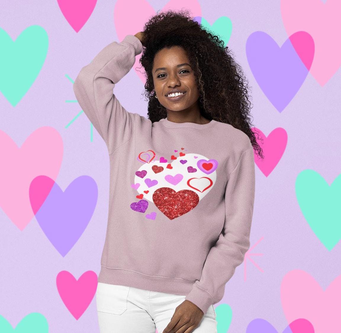 Coquette Heart Shirt, Valentine's Day Cozy Hearts Sweatshirt - Cute Heart Pattern Top for Love, Valentine's day Gift for Her, Gift for Women - Printspirationz