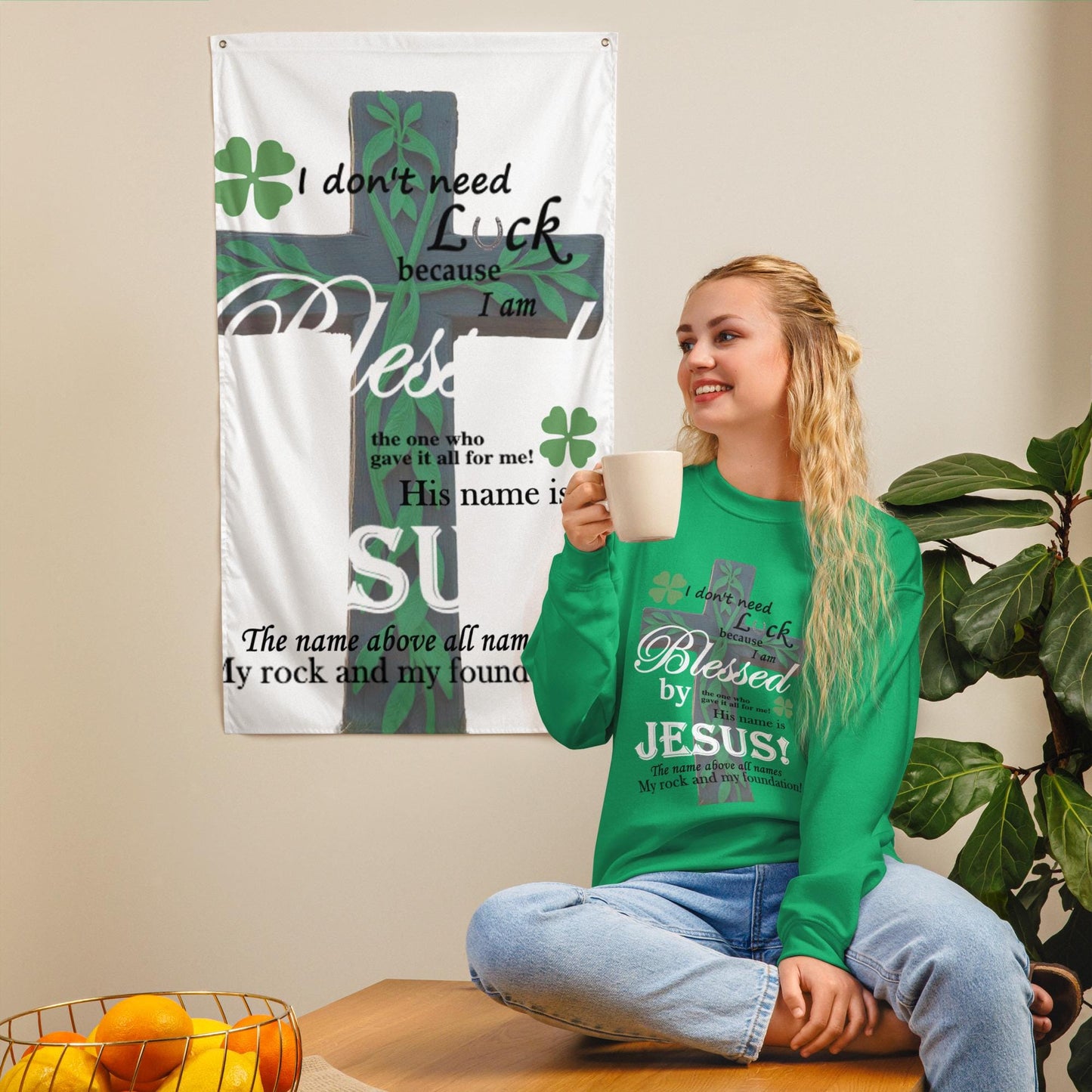 Christian St. Patrick's Day Sweatshirt - Blessed, not Lucky Shamrock Design - Printspirationz