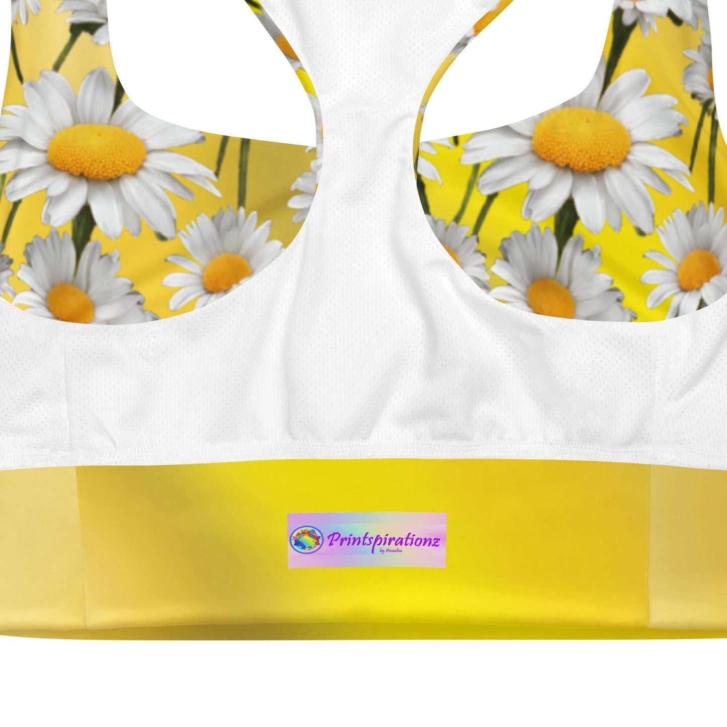 Cheerful Daisies Recycled Longline Sports Bra, Colorful Workout Top, Seamless Sports Bra Print, Women's Activewear, Gym Essentials Bra - Printspirationz