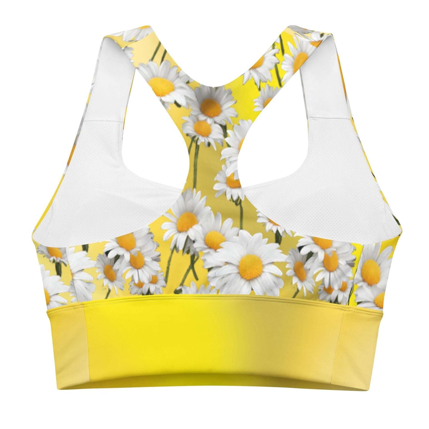 Cheerful Daisies Recycled Longline Sports Bra, Colorful Workout Top, Seamless Sports Bra Print, Women's Activewear, Gym Essentials Bra