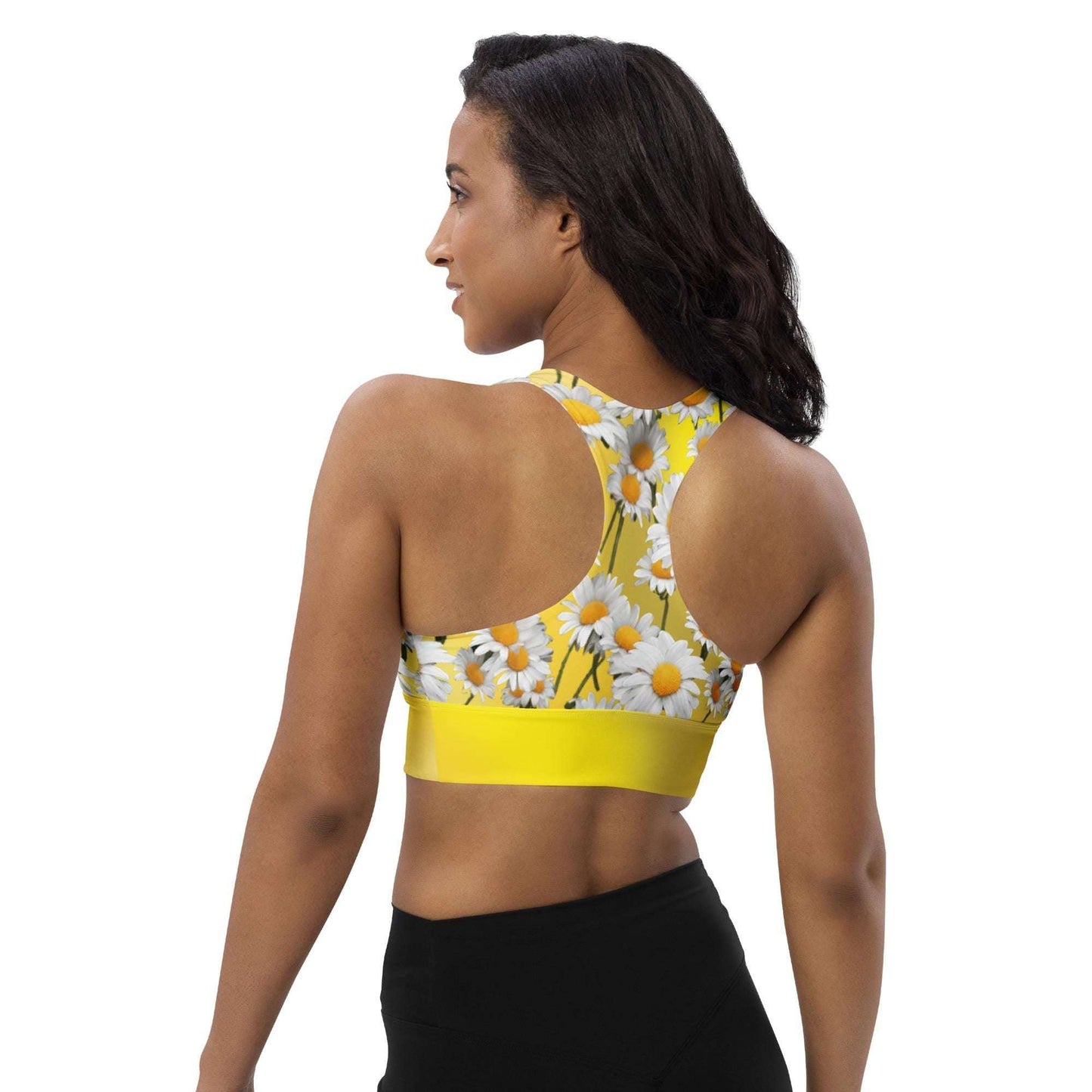 Cheerful Daisies Recycled Longline Sports Bra, Colorful Workout Top, Seamless Sports Bra Print, Women's Activewear, Gym Essentials Bra