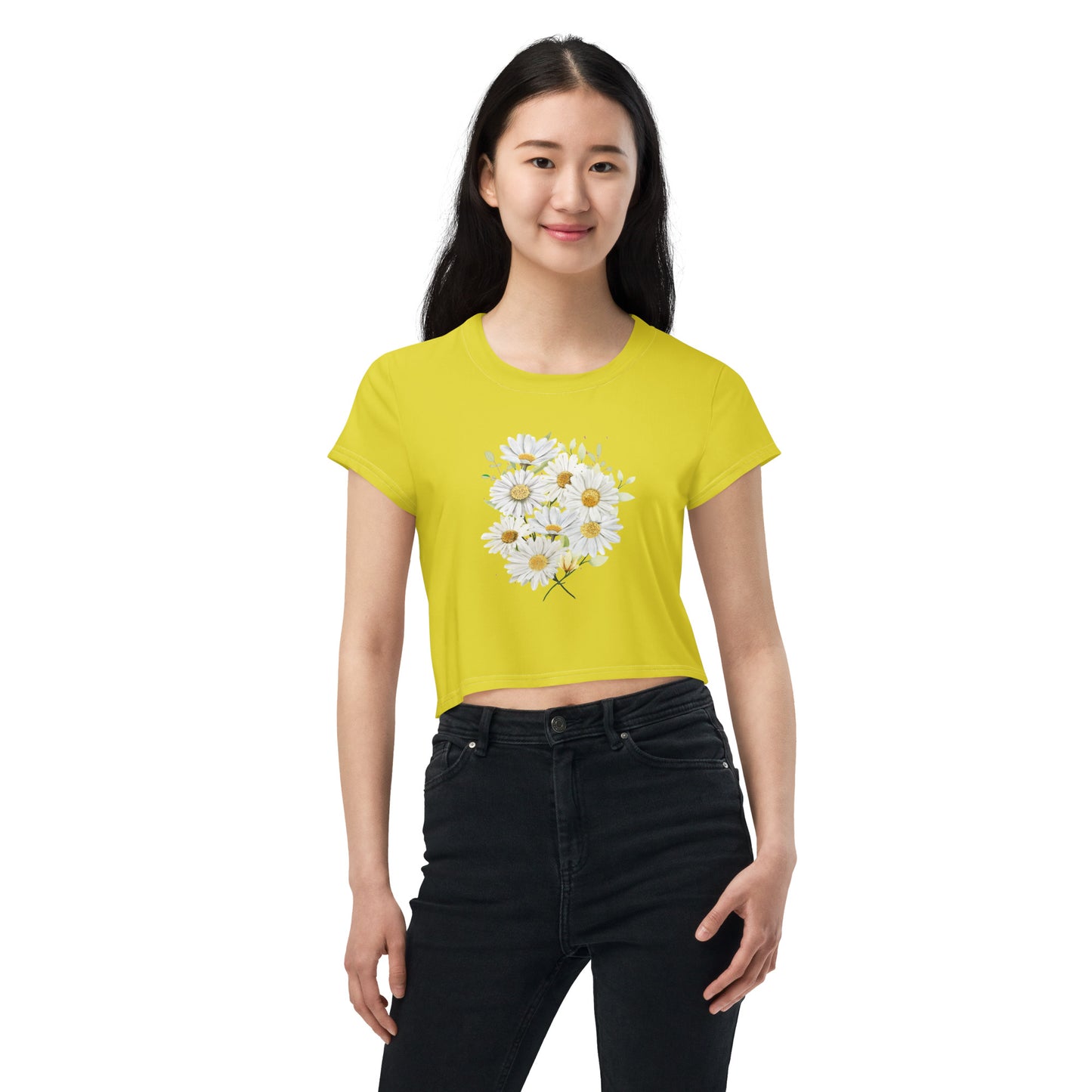 Cheerful Daisy Bouquet Crop Tee in Vibrant Yellow - Summer Fashion Essential - Printspirationz