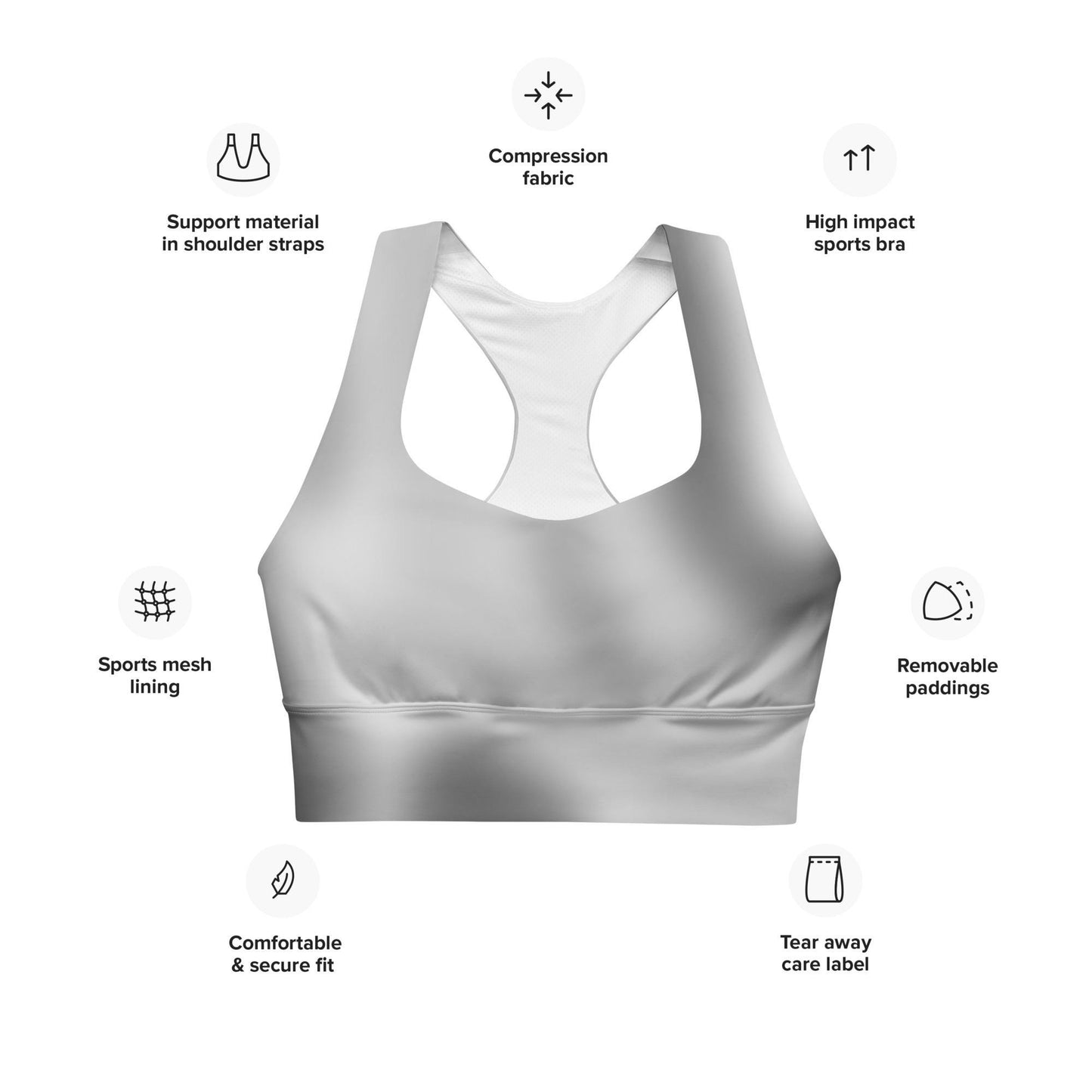 Comfortable Grey Gradient Recycled Longline Sports Bra | High-Performance Athletic Gear, Soft, Chic and Supportive Activewear for Workouts - Printspirationz