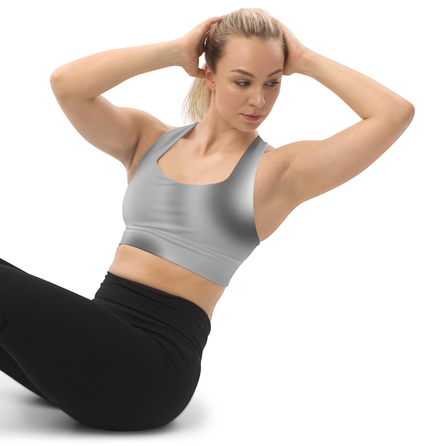 Comfortable Grey Gradient Recycled Longline Sports Bra | High-Performance Athletic Gear, Soft, Chic and Supportive Activewear for Workouts - Printspirationz