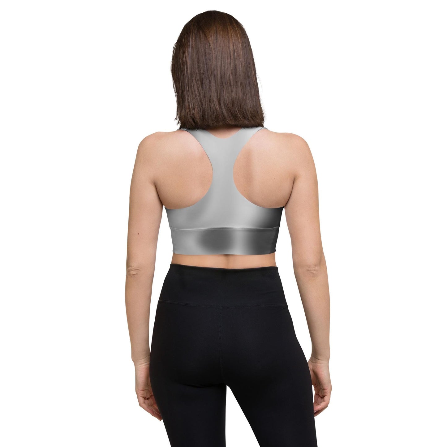 Comfortable Grey Gradient Recycled Longline Sports Bra | High-Performance Athletic Gear, Soft, Chic and Supportive Activewear for Workouts - Printspirationz