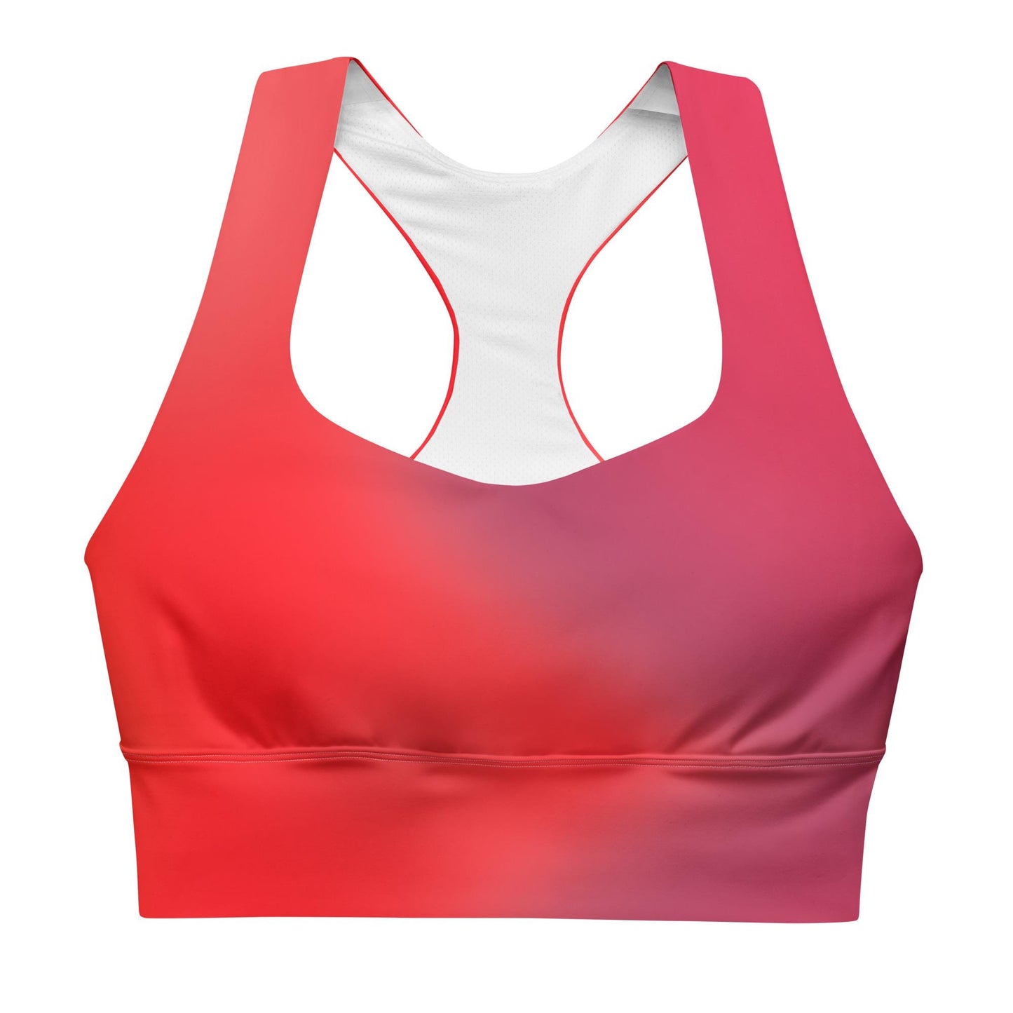 Eco-Conscious Red Gradient Recycled Longline Sports Bra | Perfect for Workout & Yoga - Printspirationz