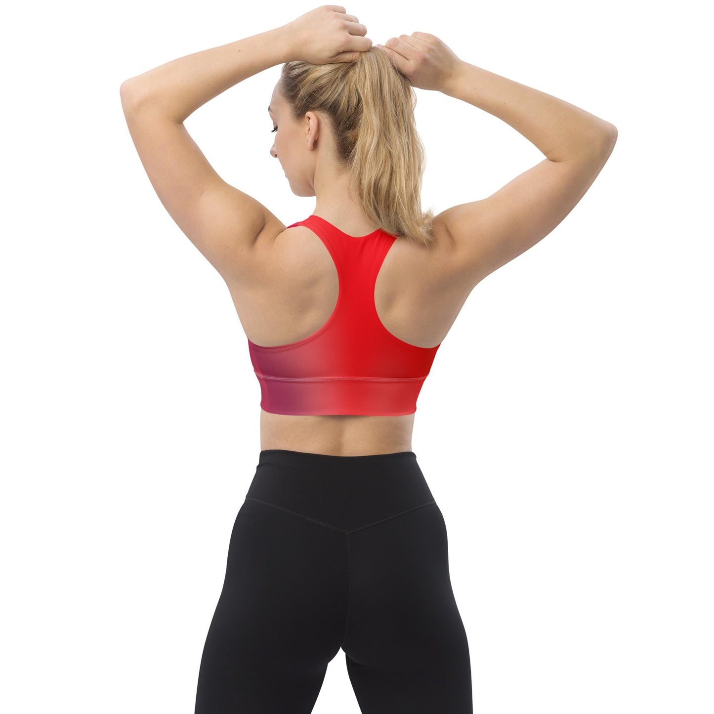 Eco-Conscious Red Gradient Recycled Longline Sports Bra | Perfect for Workout & Yoga - Printspirationz