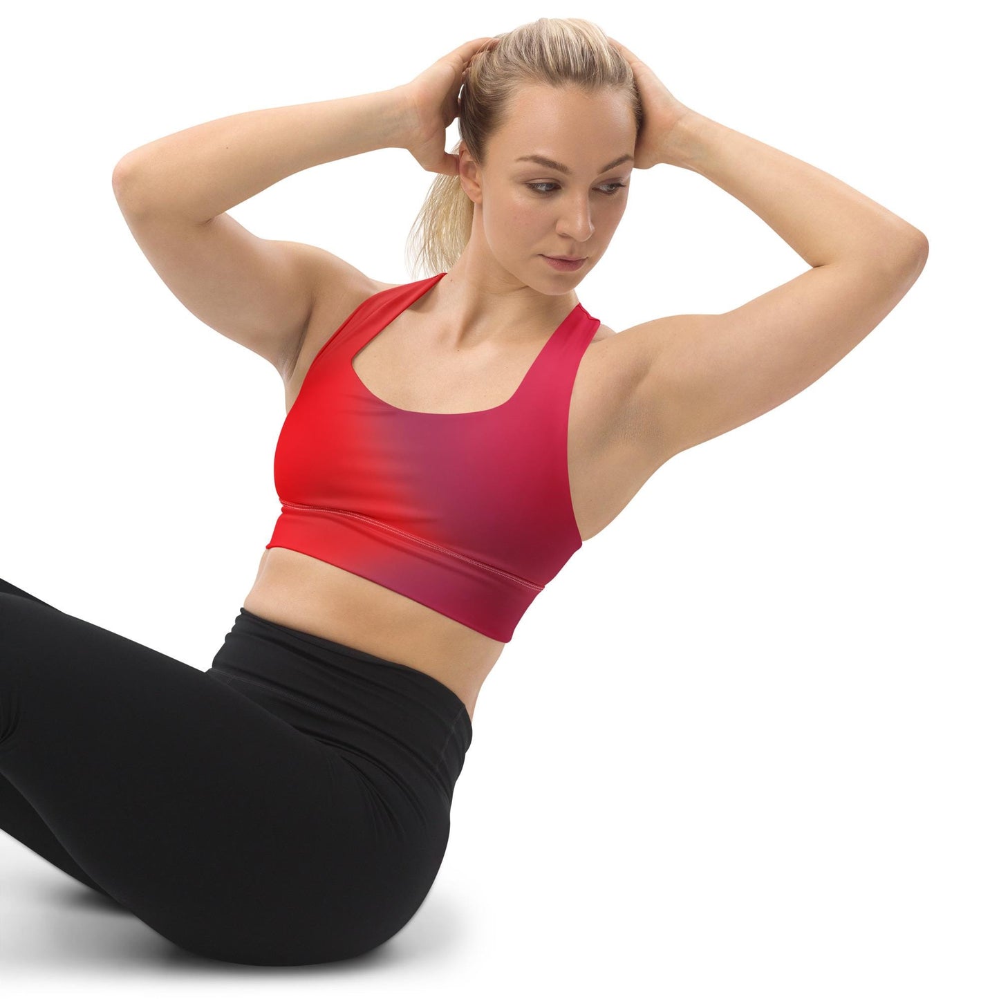 Eco-Conscious Red Gradient Recycled Longline Sports Bra | Perfect for Workout & Yoga - Printspirationz