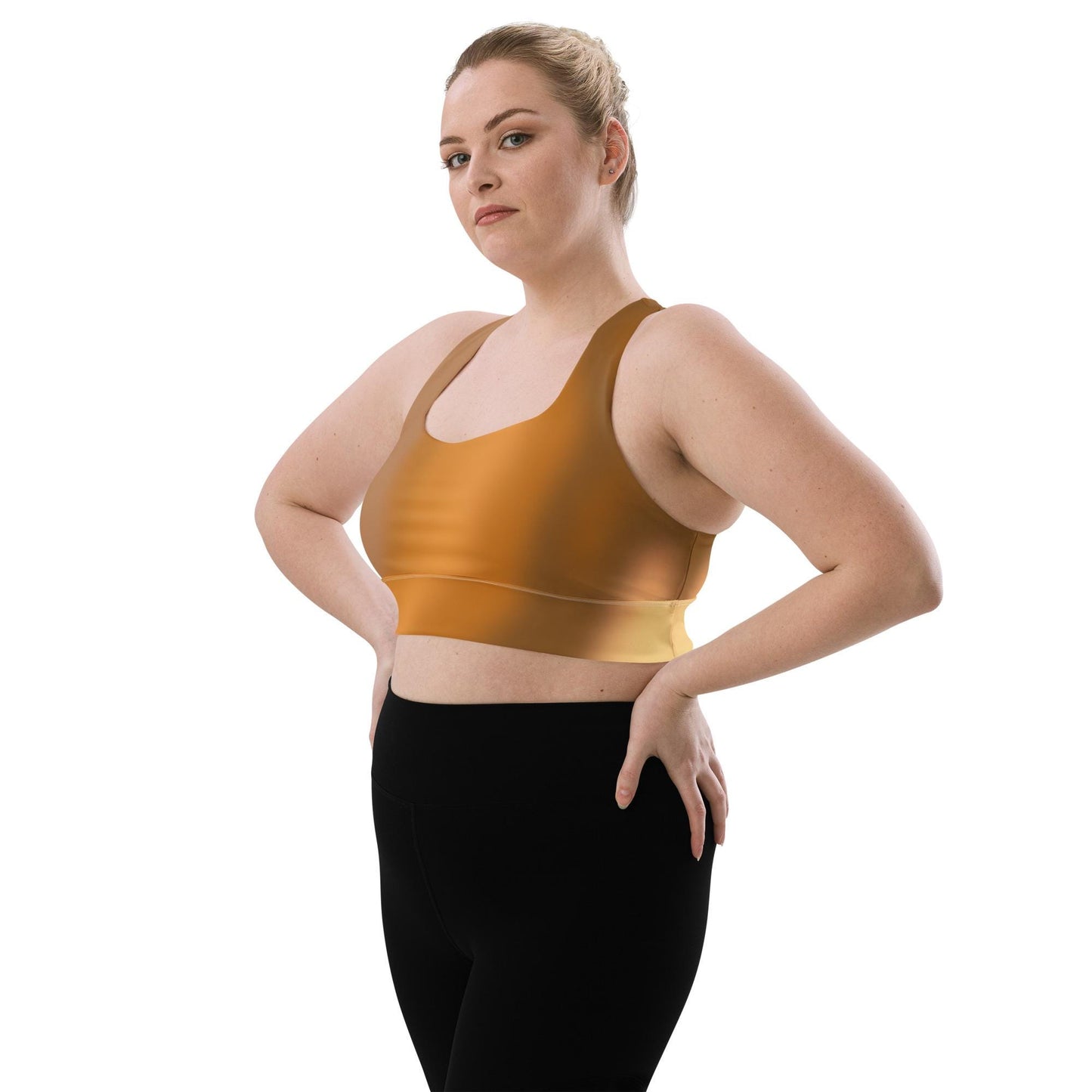 Stylish Brown Gradient Recycled Longline Sports Bra - Soft & Comfortable Activewear for Workouts - Trendy Athleisure Top for Fitness Yoga - Printspirationz