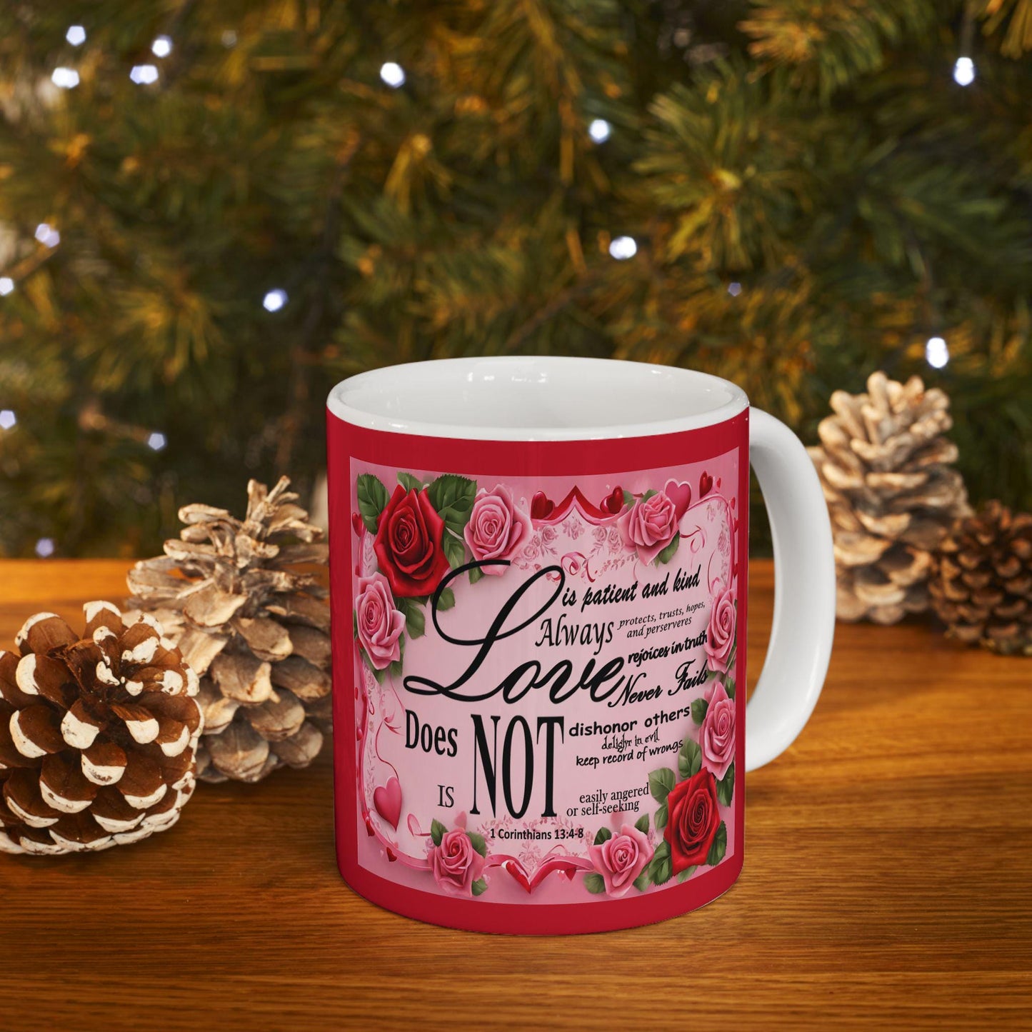 1 Corinthians 13 Romantic Floral Bible Verse 'Love is' Ceramic Mug, Christian Gift for Her, Valentine's Day, Mother's Day, Coffee Lover, - Printspirationz