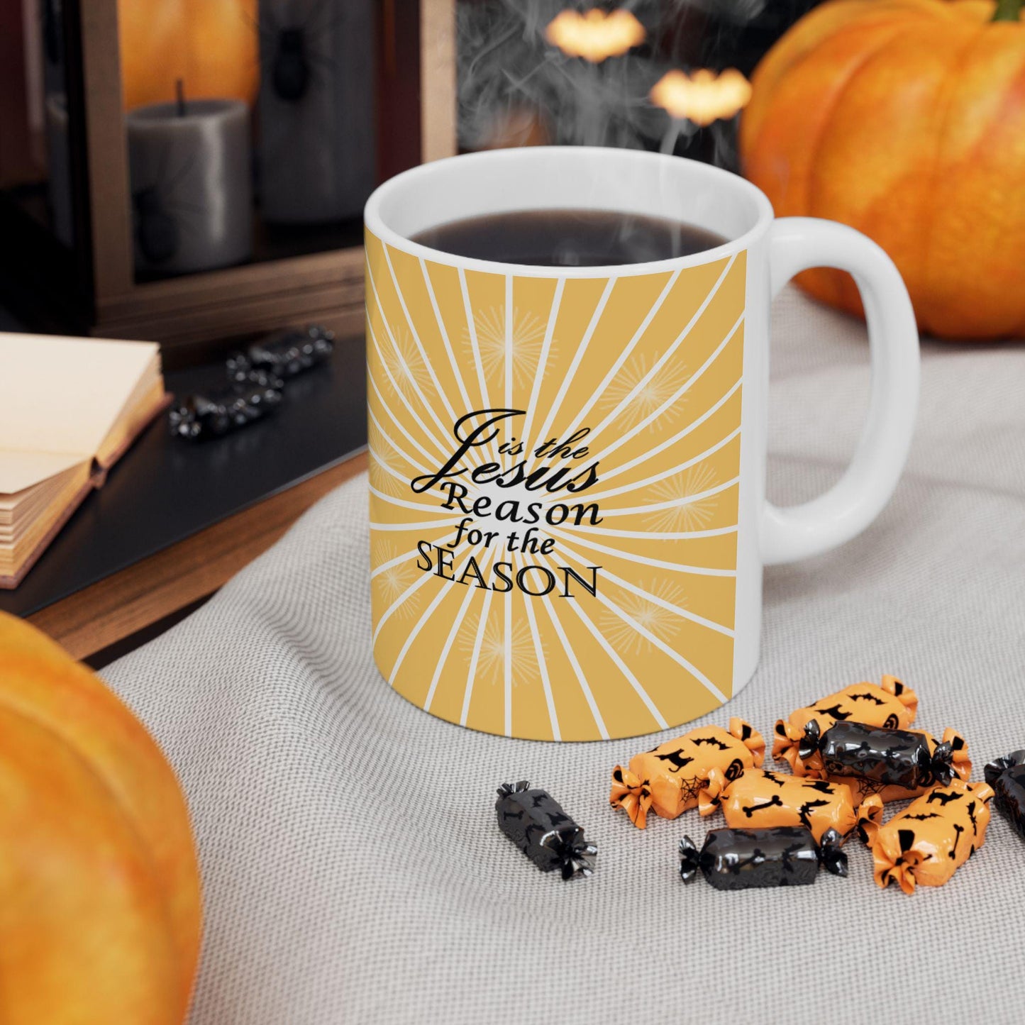 Christmas Jesus is the Reason Ceramic Mug, Holiday Coffee Cup Gift, Religious Quote Mug, Christian Holiday Drinkware, Festive Tea Cup Decor, - Printspirationz