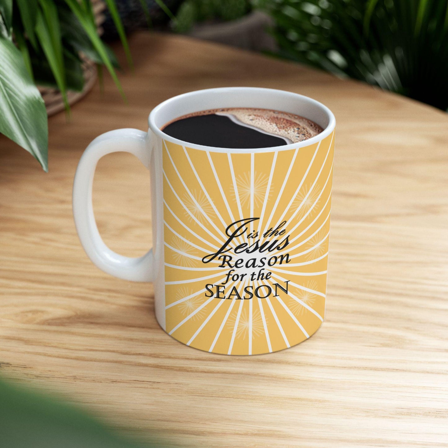 Christmas Jesus is the Reason Ceramic Mug, Holiday Coffee Cup Gift, Religious Quote Mug, Christian Holiday Drinkware, Festive Tea Cup Decor, - Printspirationz