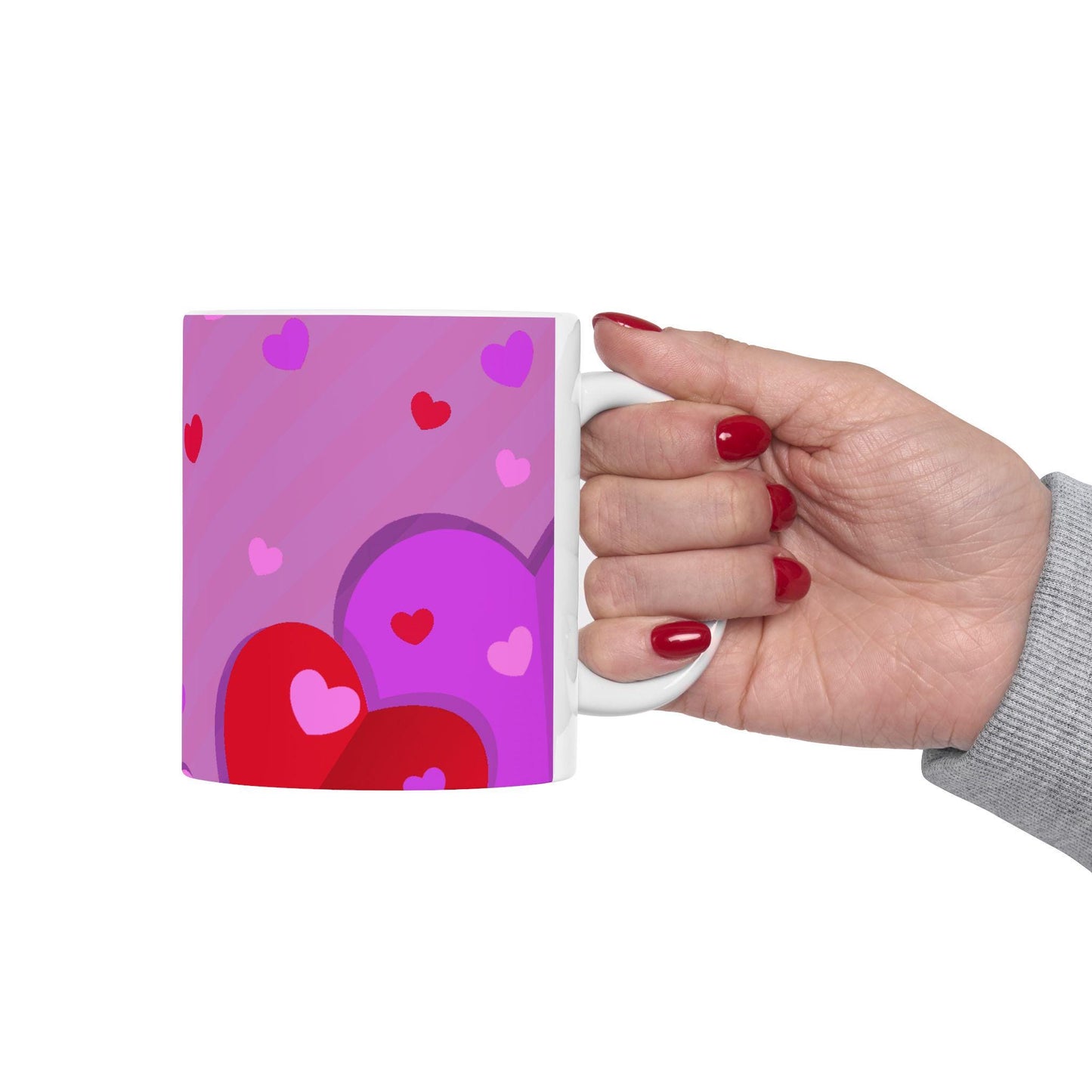 Heart Pattern Ceramic Mug | Cute Coffee Mug for Valentine's Day, Gift for Her, Cheerful Kitchen Decor, Love Themed Mug, Everyday Use - Printspirationz