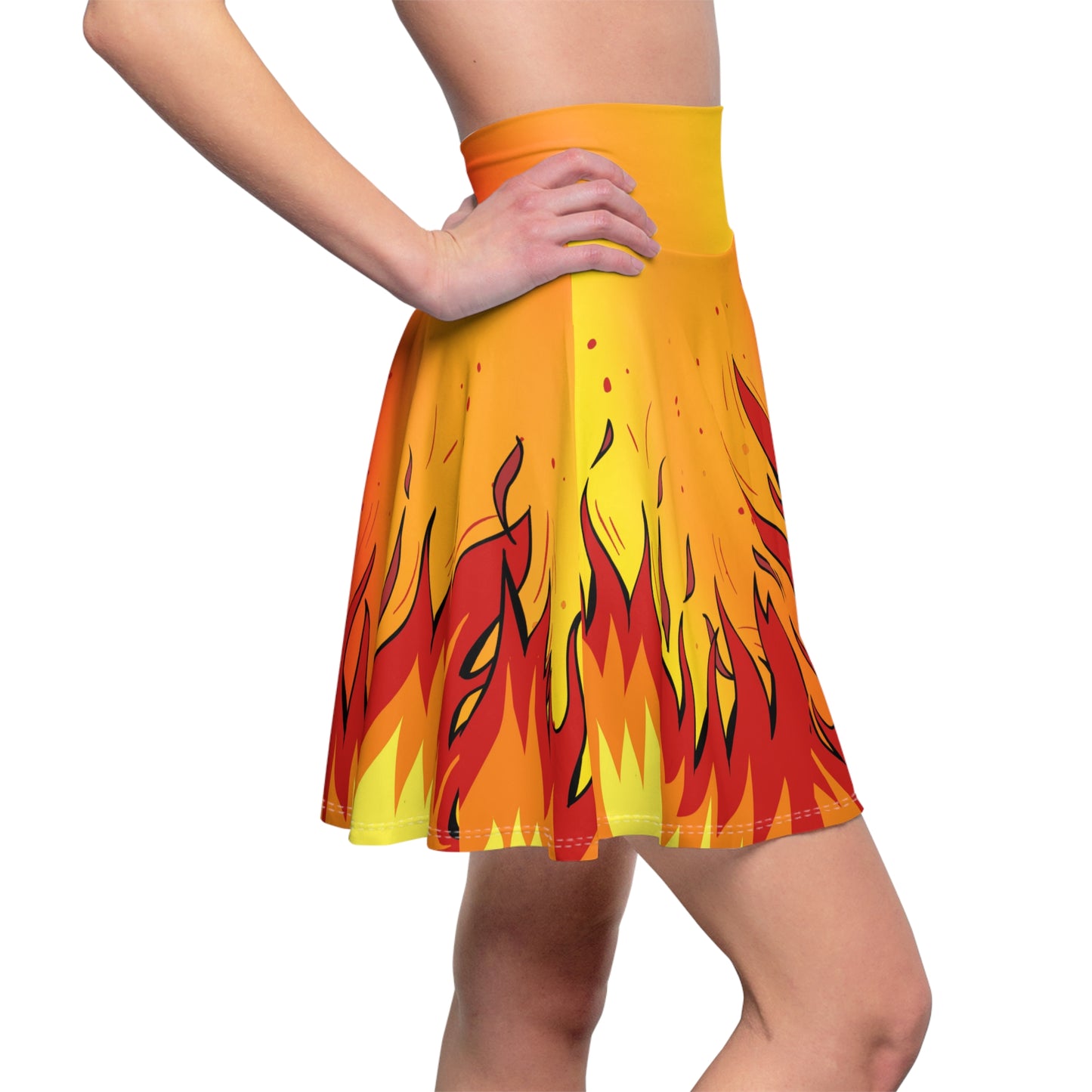 Fiery Flames Skater Skirt - Flame Patterned Flared Mini Skirt (AOP) - Printspirationz
