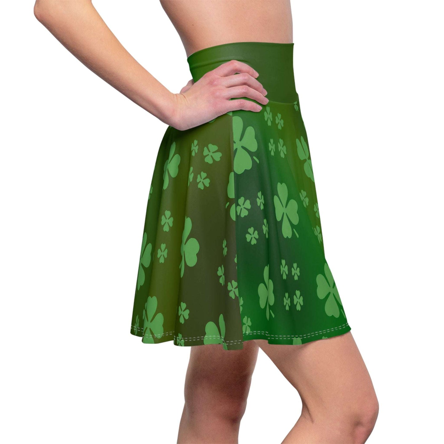 Skater Skirt, Lucky Clover Design, St. Patrick's Day Outfit, Green Gradient Skirt, Women's Clothing, Knee Length Flare Skirt, Shamrock