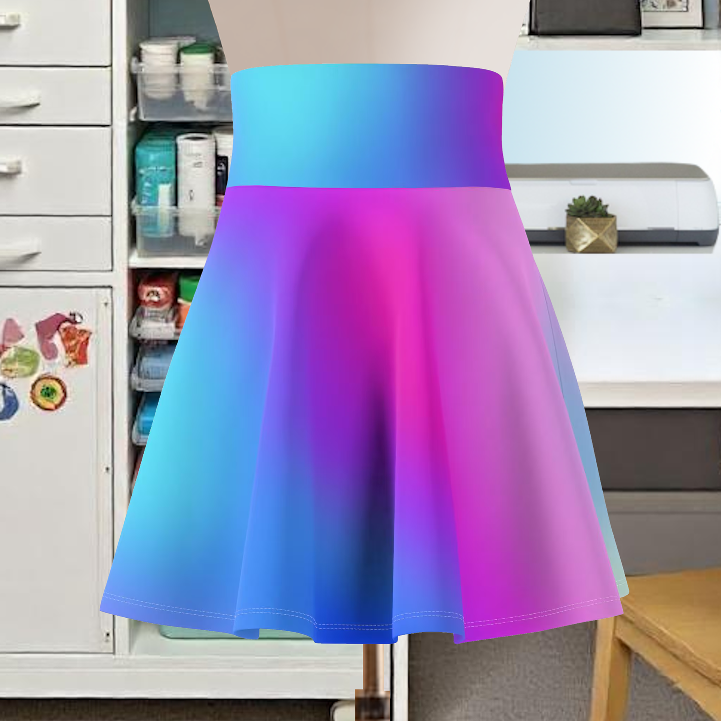 Blue and Purple Ombre Skater Skirt - Custom Gradient Design for Trendy Looks Flirty, Soft, and Playful, Look, Custom Multicolored Gradient, Women's Skater Skirt Design - Printspirationz