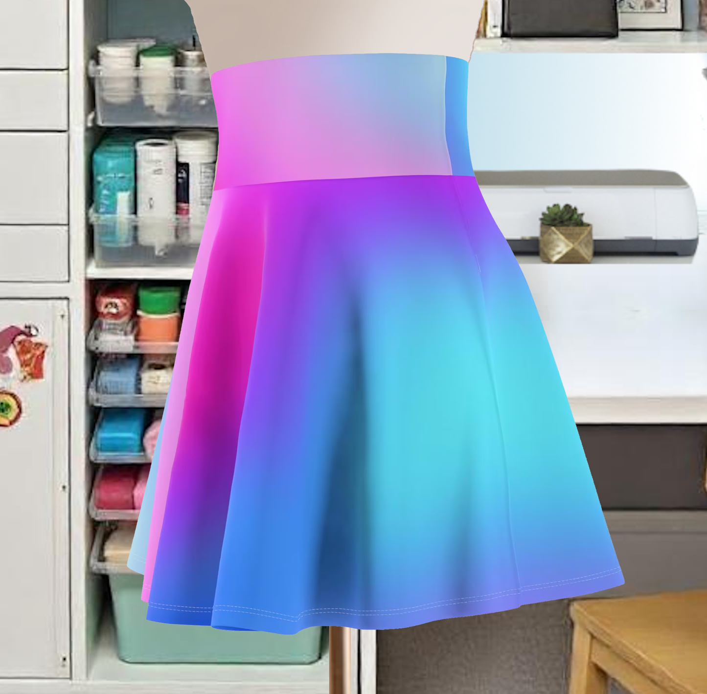 Blue and Purple Ombre Skater Skirt - Custom Gradient Design for Trendy Looks Flirty, Soft, and Playful, Look, Custom Multicolored Gradient, Women's Skater Skirt Design - Printspirationz
