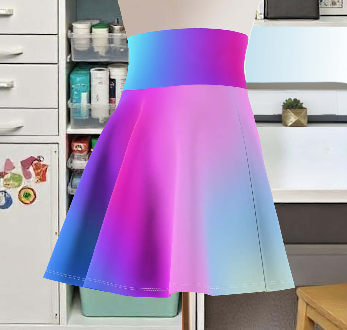 Blue and Purple Ombre Skater Skirt - Custom Gradient Design for Trendy Looks Flirty, Soft, and Playful, Look, Custom Multicolored Gradient, Women's Skater Skirt Design - Printspirationz