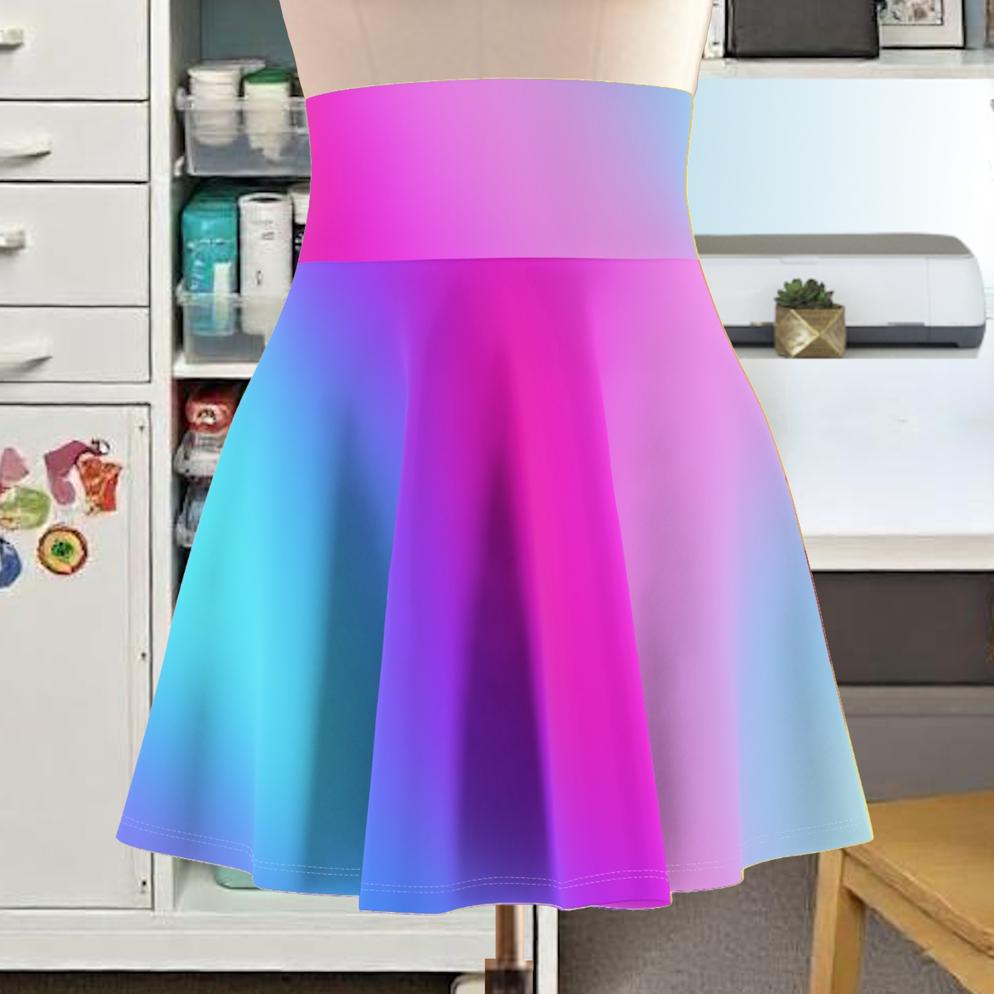 Blue and Purple Ombre Skater Skirt - Custom Gradient Design for Trendy Looks Flirty, Soft, and Playful, Look, Custom Multicolored Gradient, Women's Skater Skirt Design - Printspirationz