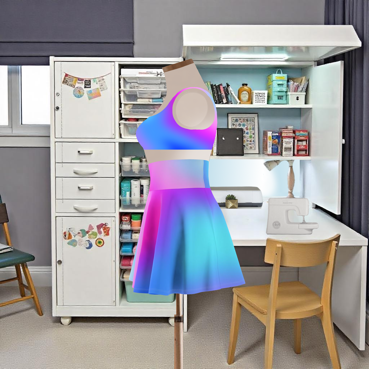 Blue and Purple Ombre Skater Skirt - Custom Gradient Design for Trendy Looks Flirty, Soft, and Playful, Look, Custom Multicolored Gradient, Women's Skater Skirt Design - Printspirationz