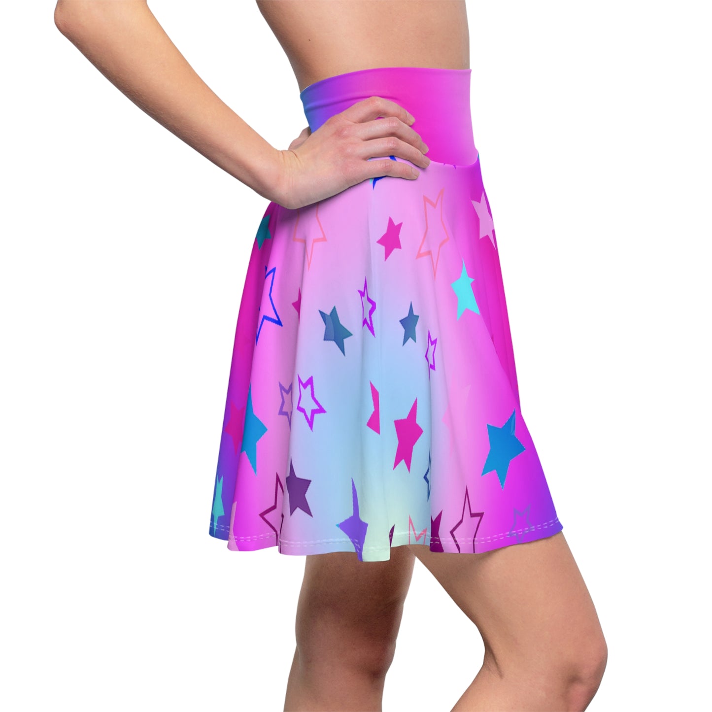 Celestial Star Print Skater Skirt on Cool Blue and purple Gradient Background - Trendy Skater Style (AOP) - Printspirationz