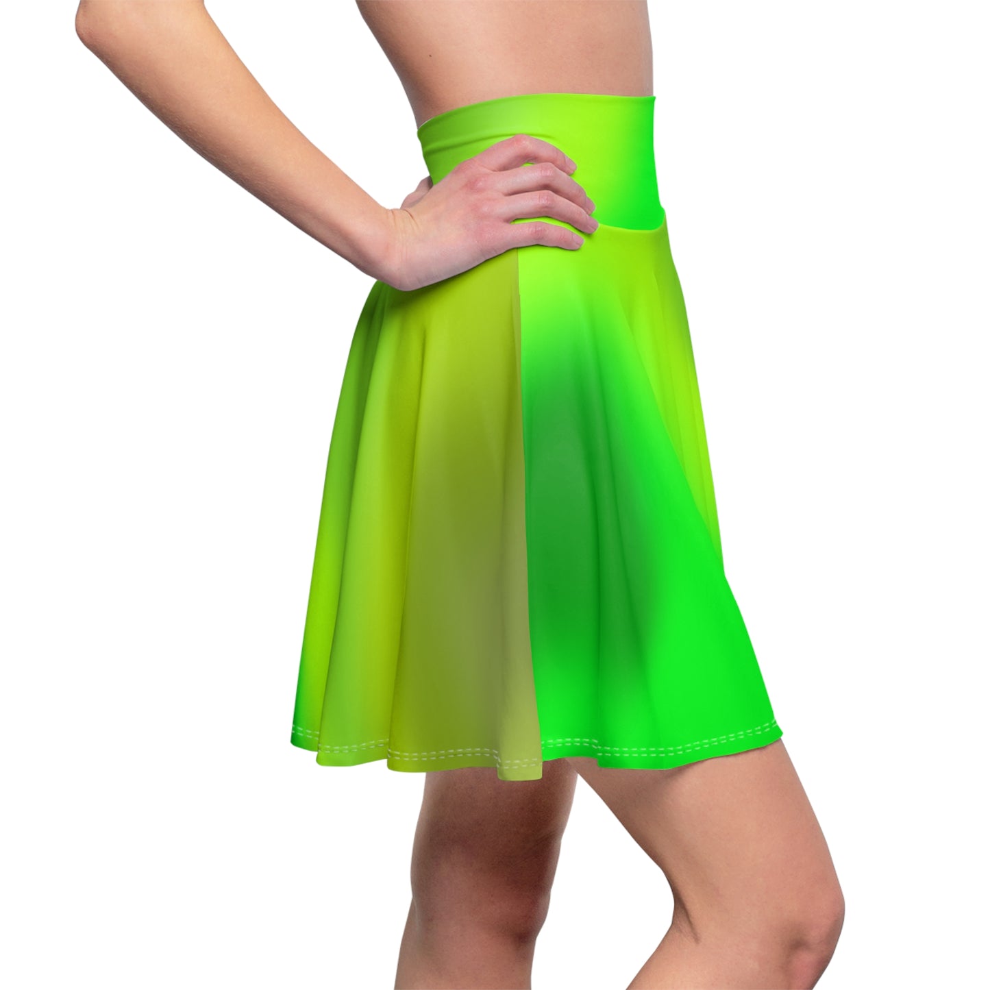 Green Gradient Colored Skater Skirt - Versatile High Waist Ombre - Perfect for Mixing and Matching Colors (AOP) - Printspirationz