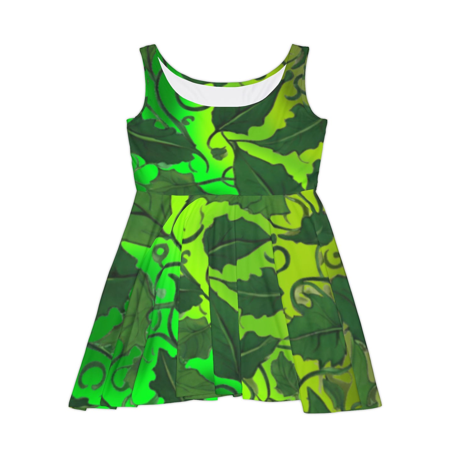Green Leaves Skater Dress - Women's Summer Fashion - Eco-Friendly Fashion - Printspirationz
