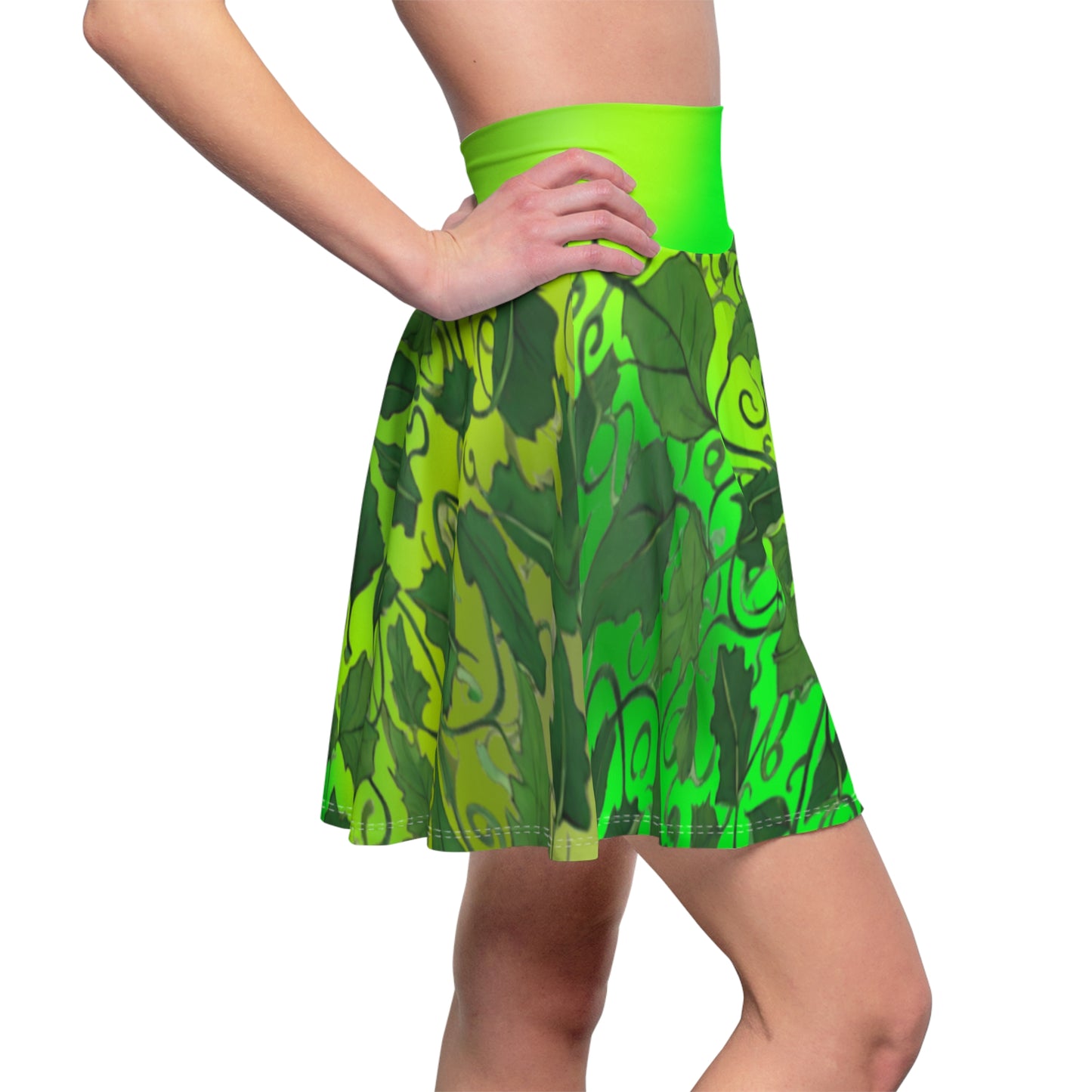 Green Leaves Skater Skirt - Cute. Flirty, and Feminine Design for Spring - Printspirationz