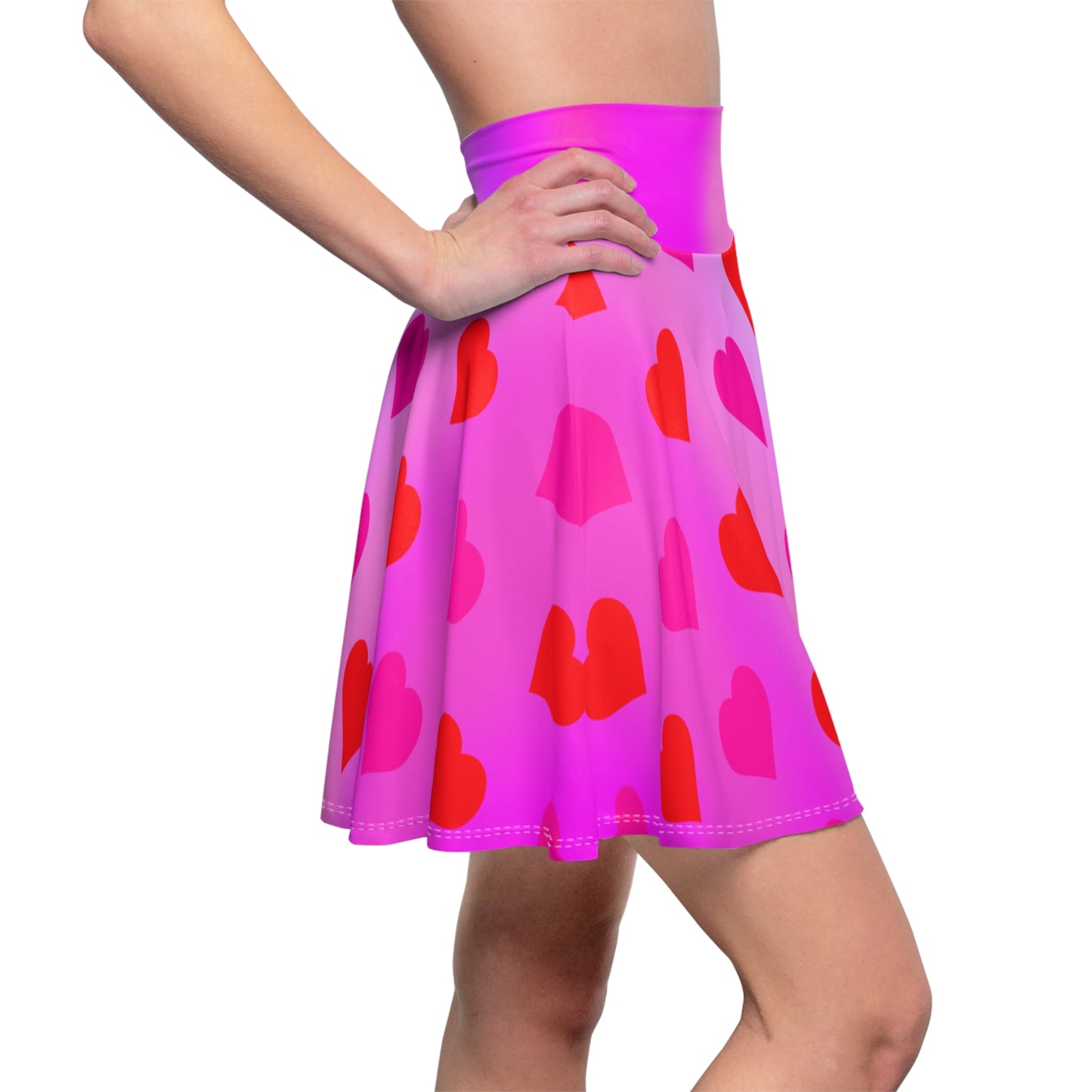 Heart Design - Sweetheart Gradient Skater Valentine's Day Heart Design Pink Ombre Gradient Skater Skirt, Skater, Red Hearts Skirt Flared Mini Skirt, Gifts for Wife or Girlfriend - Printspirationz