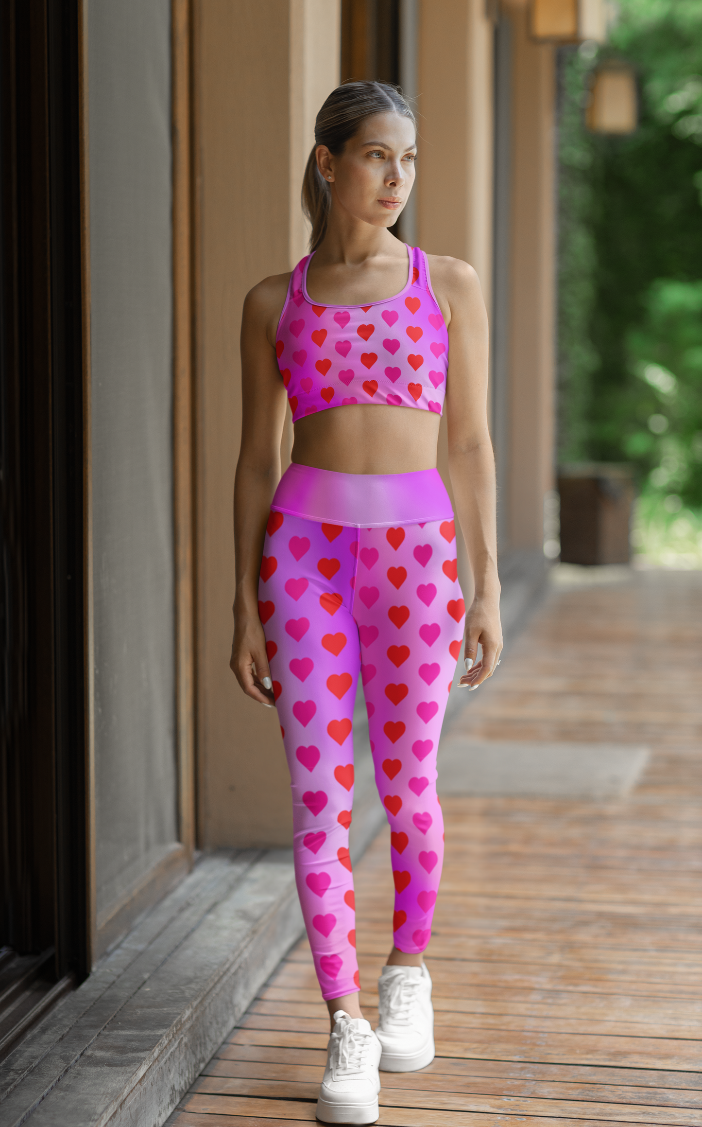 High Waist Leggings - Skinny Fit Yoga Pants - Heart Print - Printspirationz
