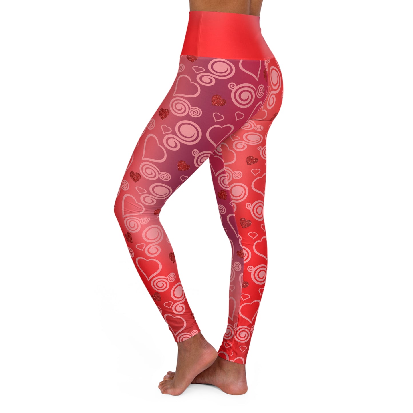 High Waist Leggings - Skinny Fit Yoga Pants - Hearts & Swirls Print - Printspirationz