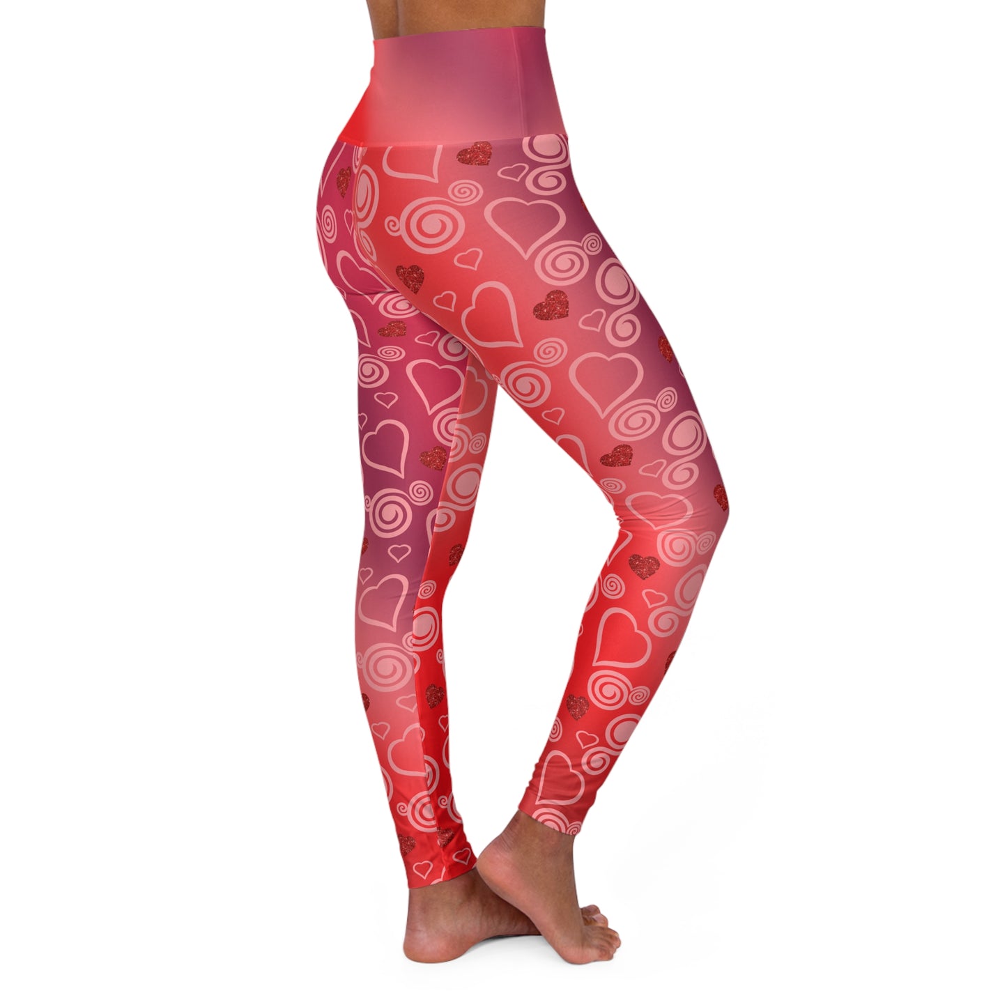 High Waist Leggings - Skinny Fit Yoga Pants - Hearts & Swirls Print - Printspirationz