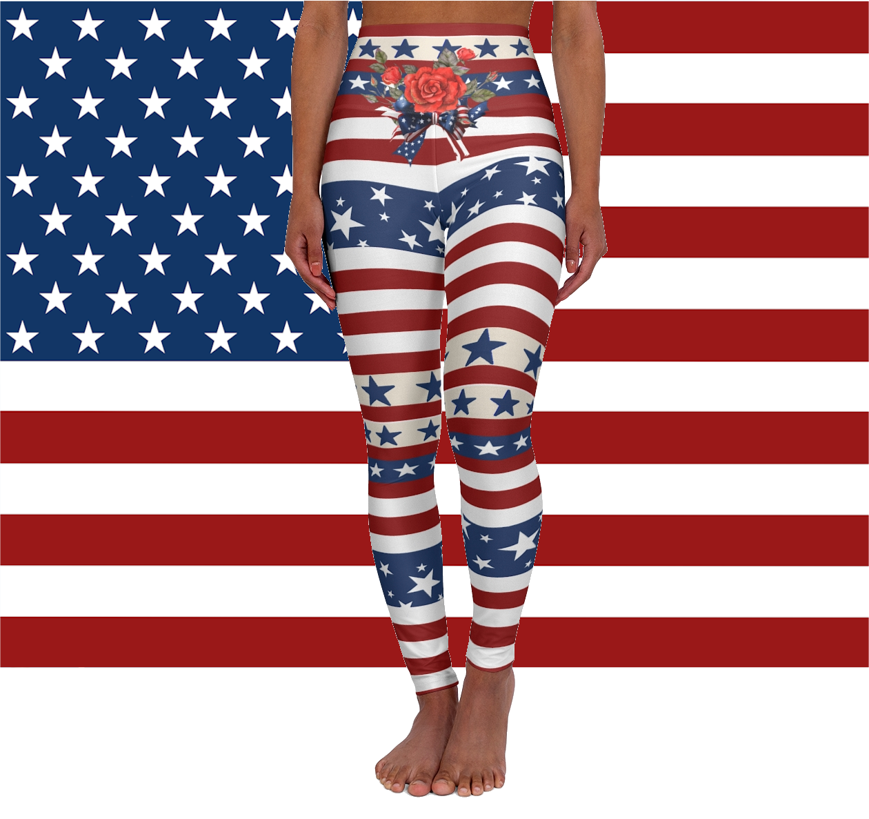 High Waist Stars and Stripes Leggings, Patriotic USA Independence Day Designs - Printspirationz