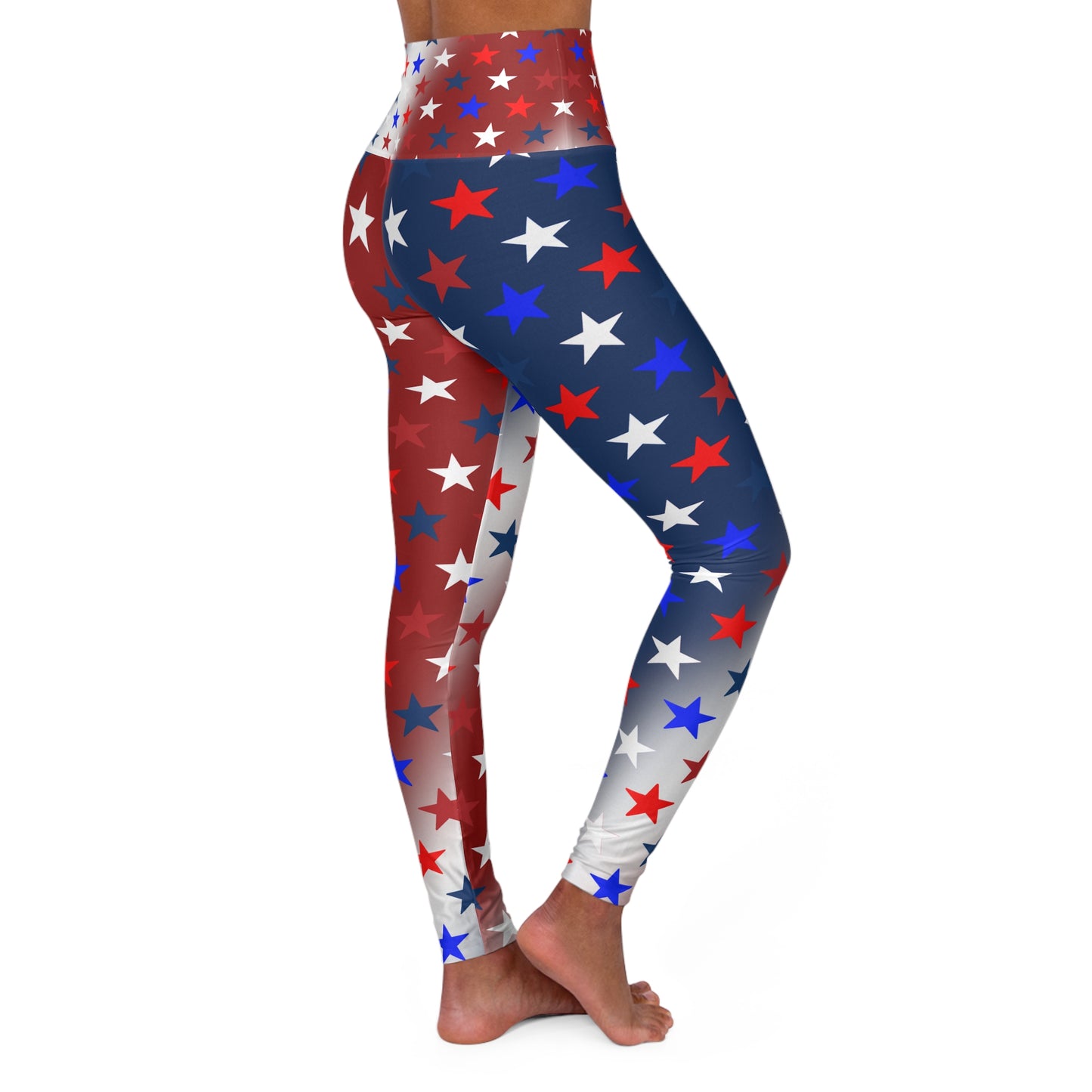 High Waist Stars on Red White and Blue Leggings, Patriotic USA Independence Day Designs - Printspirationz