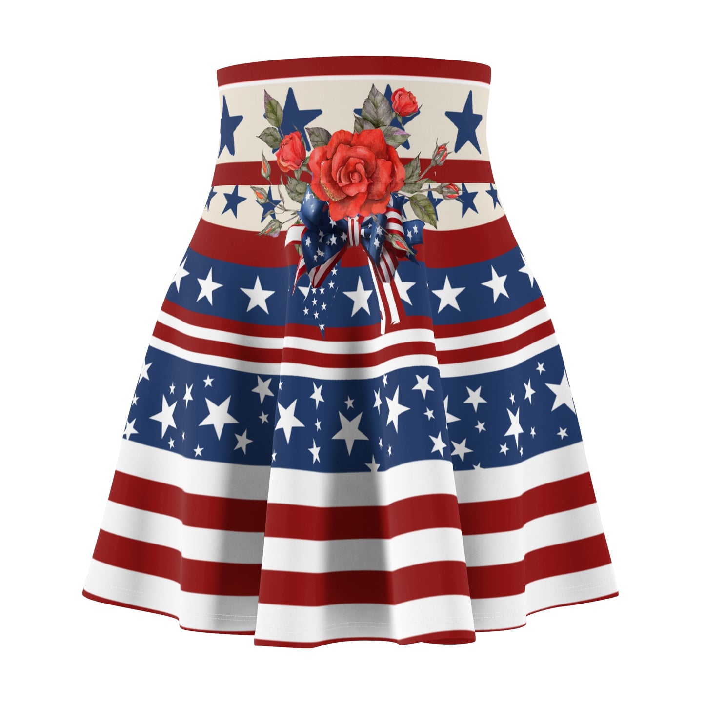 Patriotic Skater Skirt with USA Flag Inspired Design - Red, White, and Blue Style - Printspirationz