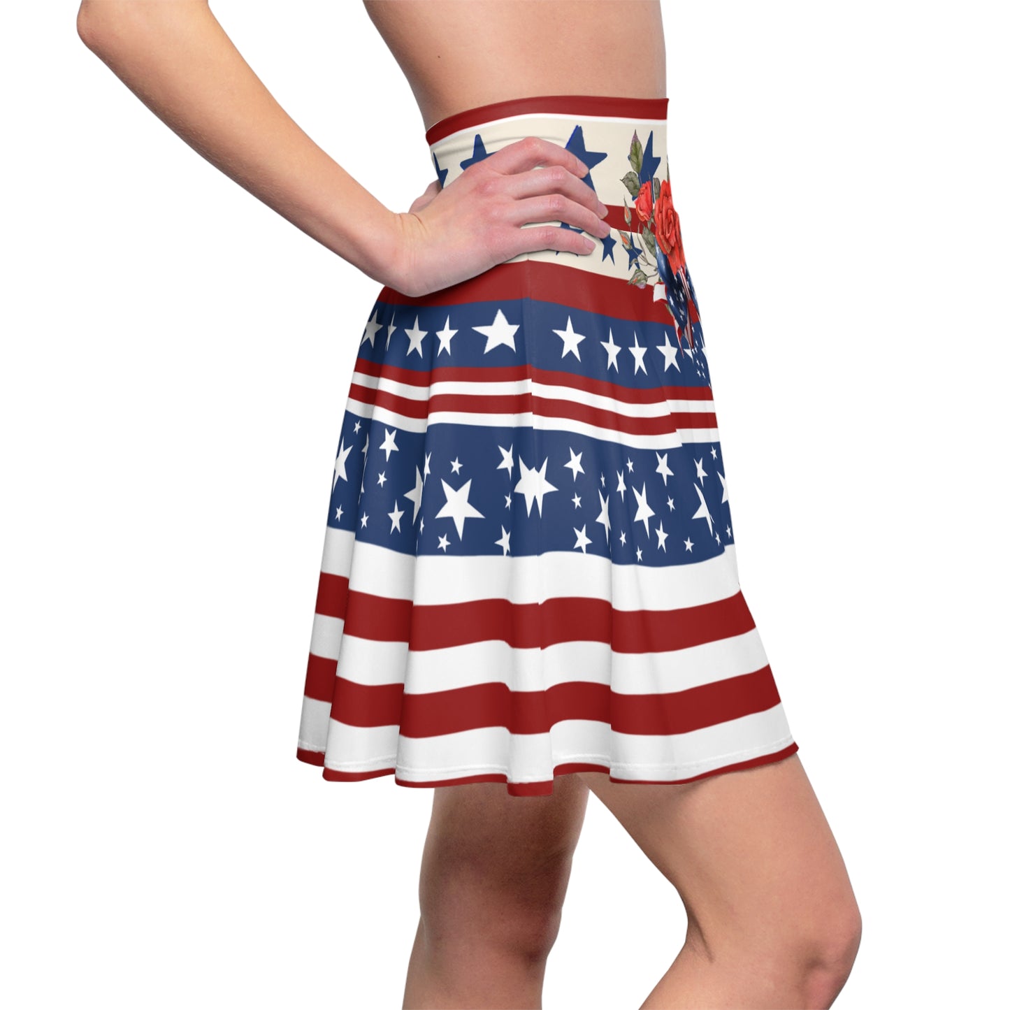 Patriotic Skater Skirt with USA Flag Inspired Design - Red, White, and Blue Style - Printspirationz