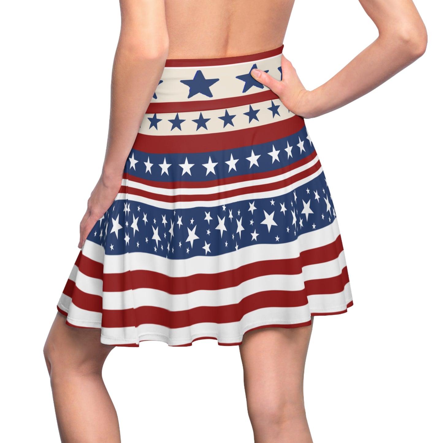 Patriotic Skater Skirt with USA Flag Inspired Design - Red, White, and Blue Style - Printspirationz