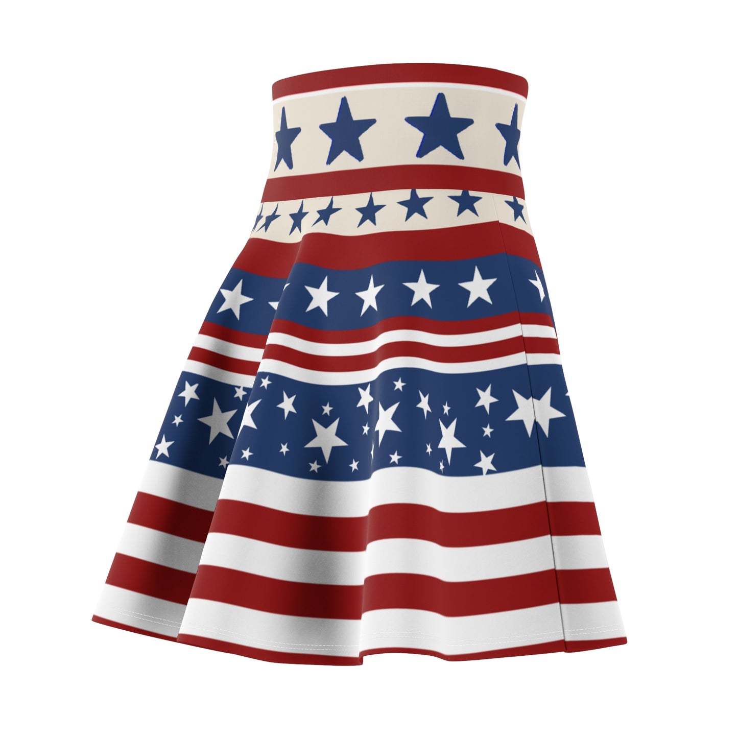Patriotic Skater Skirt with USA Flag Inspired Design - Red, White, and Blue Style - Printspirationz