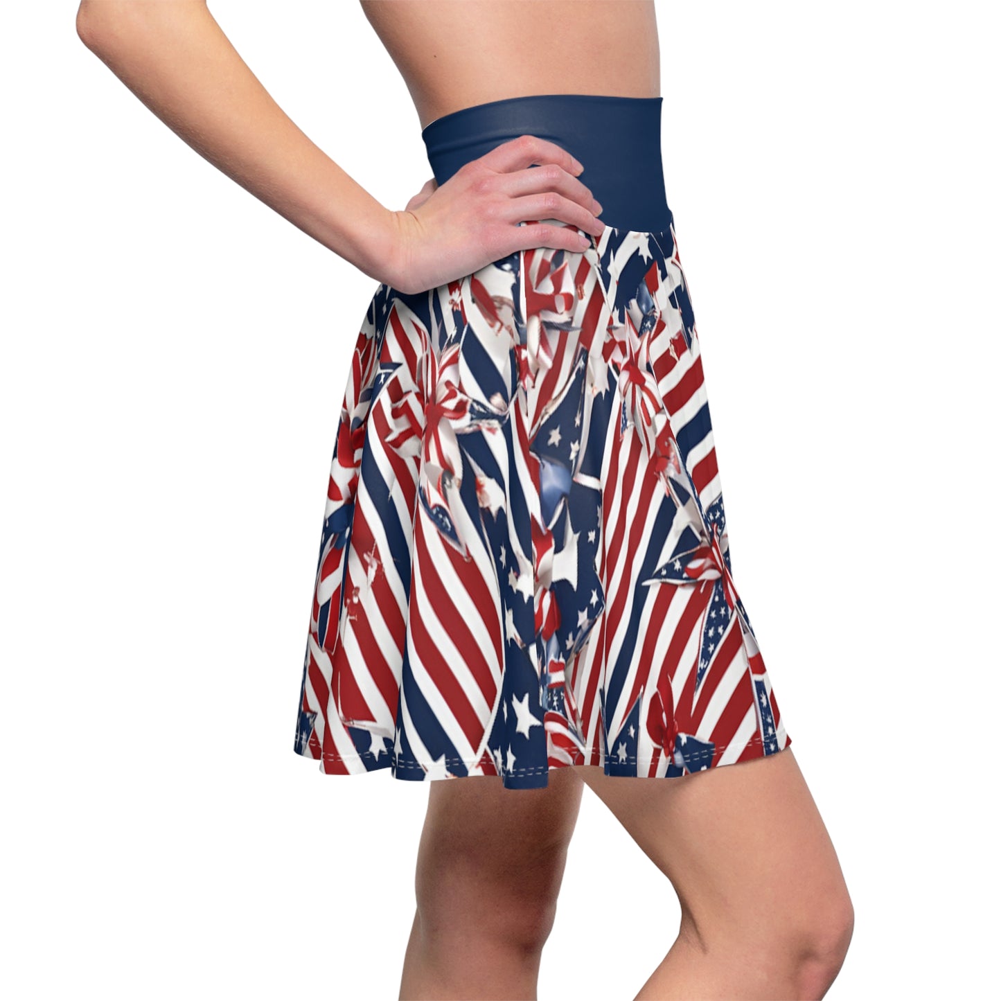 Patriotic Skater Skirt with USA Flag Inspired Design - Red, White, and Blue Style - Printspirationz