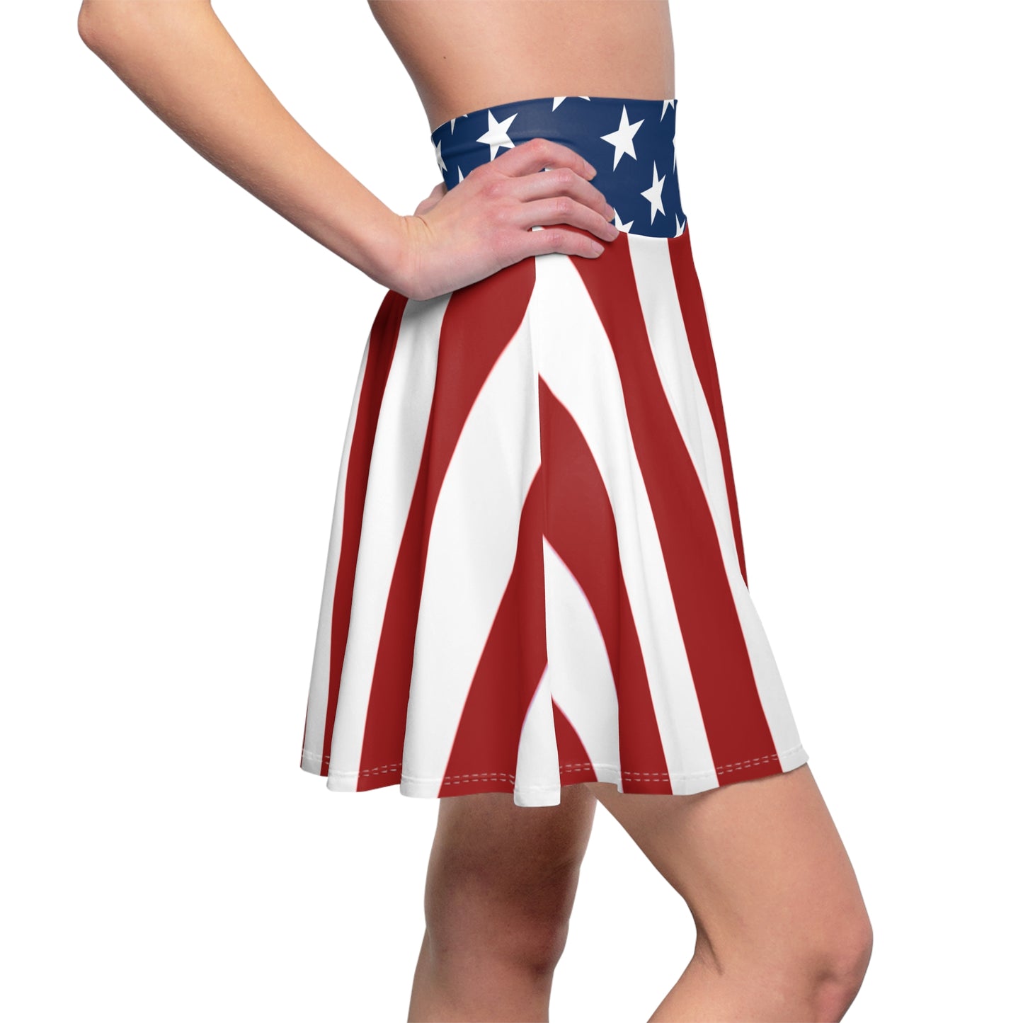 Patriotic Skater Skirt with USA Flag Inspired Design - Red, White, and Blue Style - Printspirationz