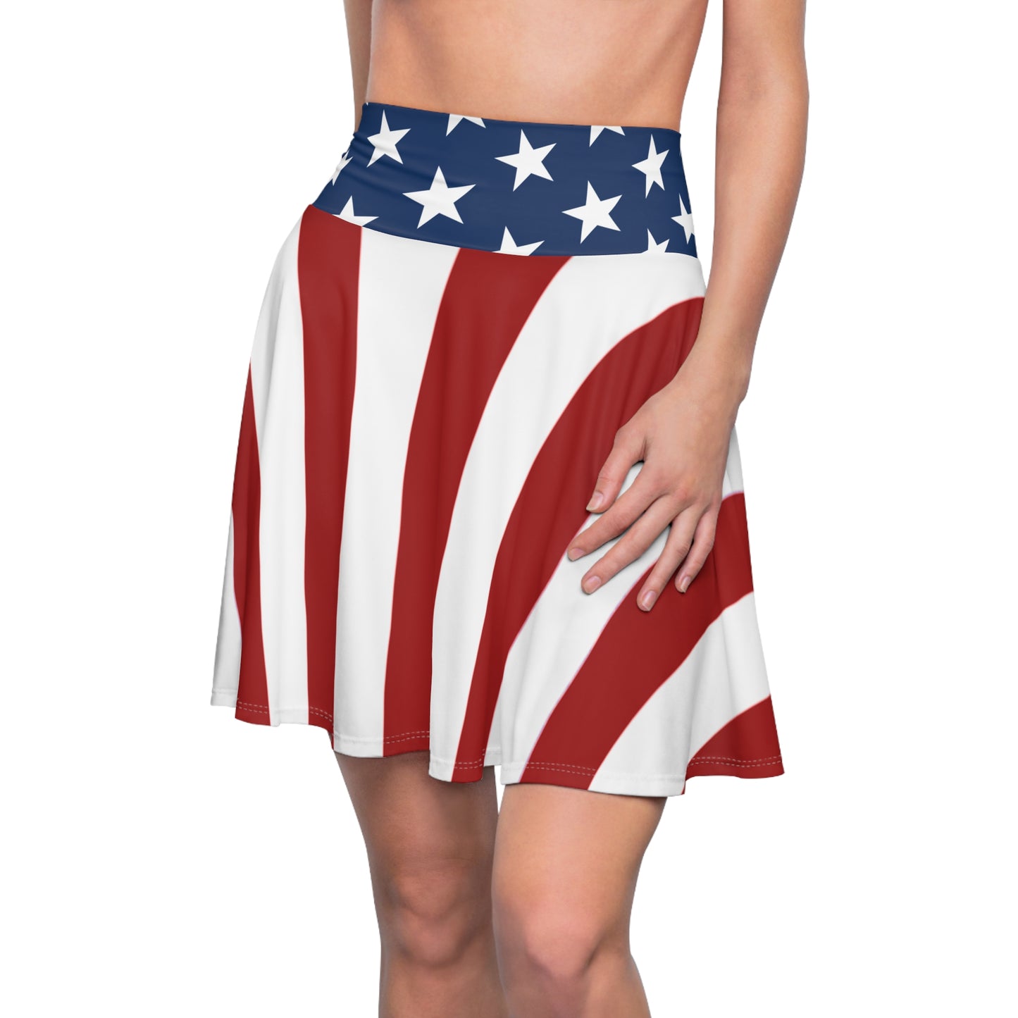 Patriotic Skater Skirt with USA Flag Inspired Design - Red, White, and Blue Style - Printspirationz