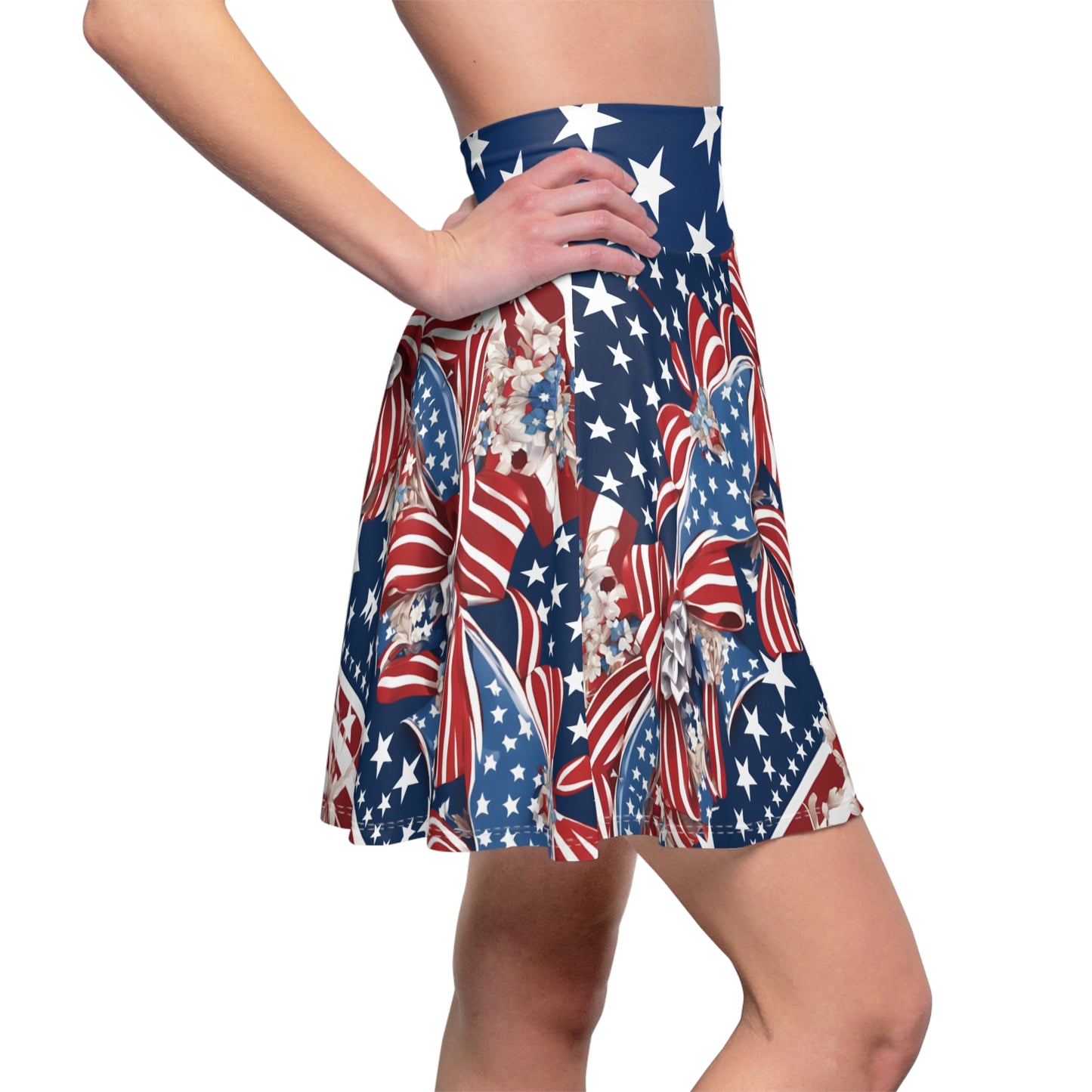 Patriotic Skater Skirt with USA Flag Inspired Design - Red, White, and Blue Style - Printspirationz