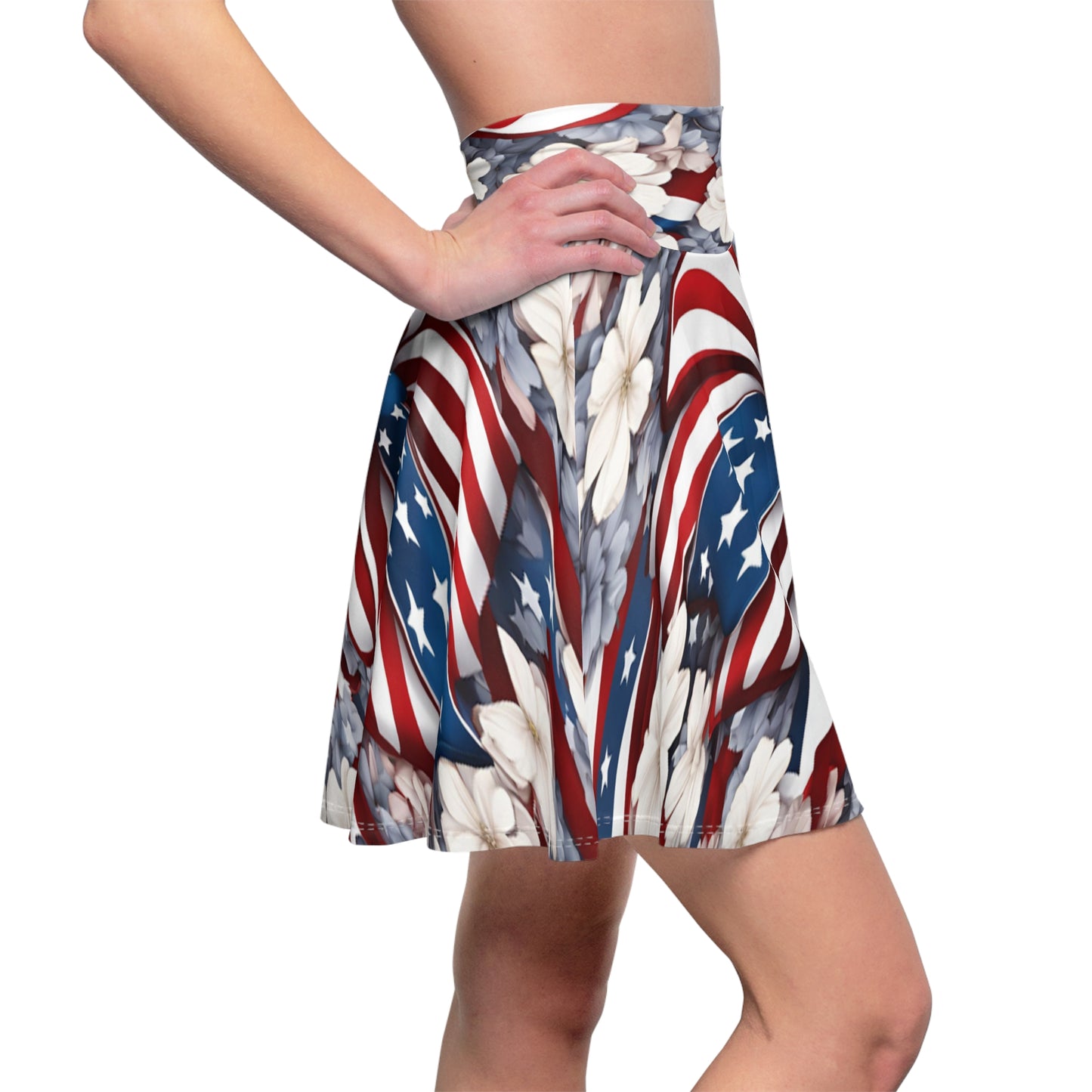 Patriotic Skater Skirt with USA Flag Inspired Design - Red, White, and Blue Style - Printspirationz